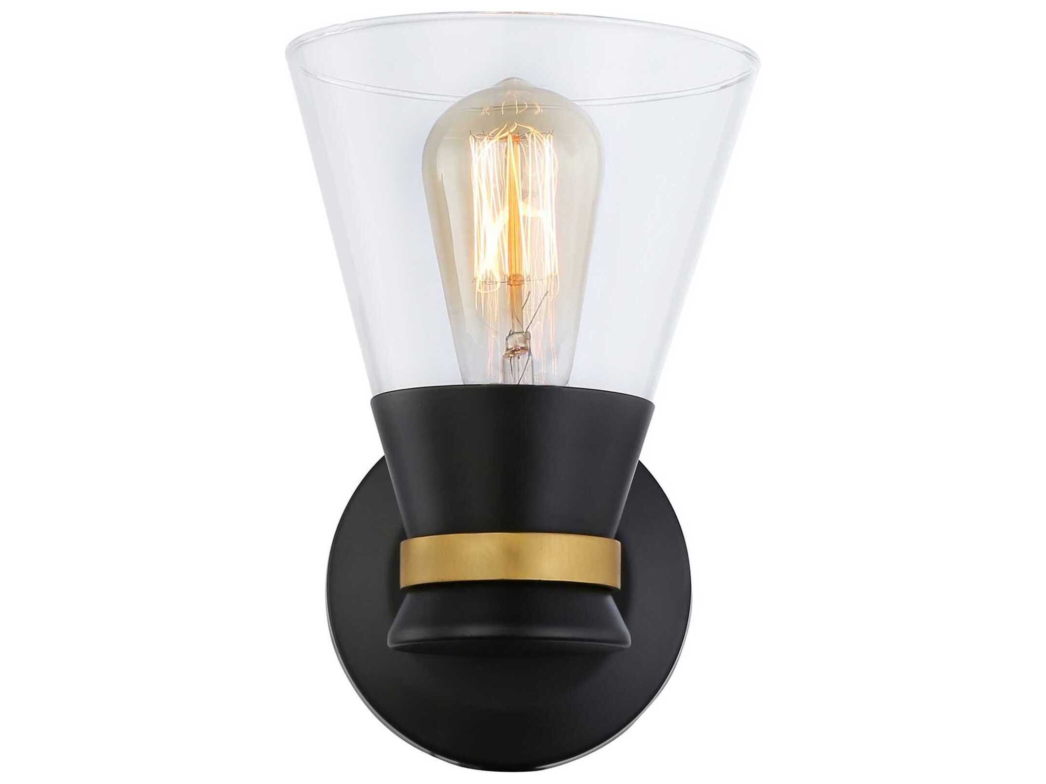 Artcraft Kanata 1-Light Black Brushed Brass Glass Wall Sconce