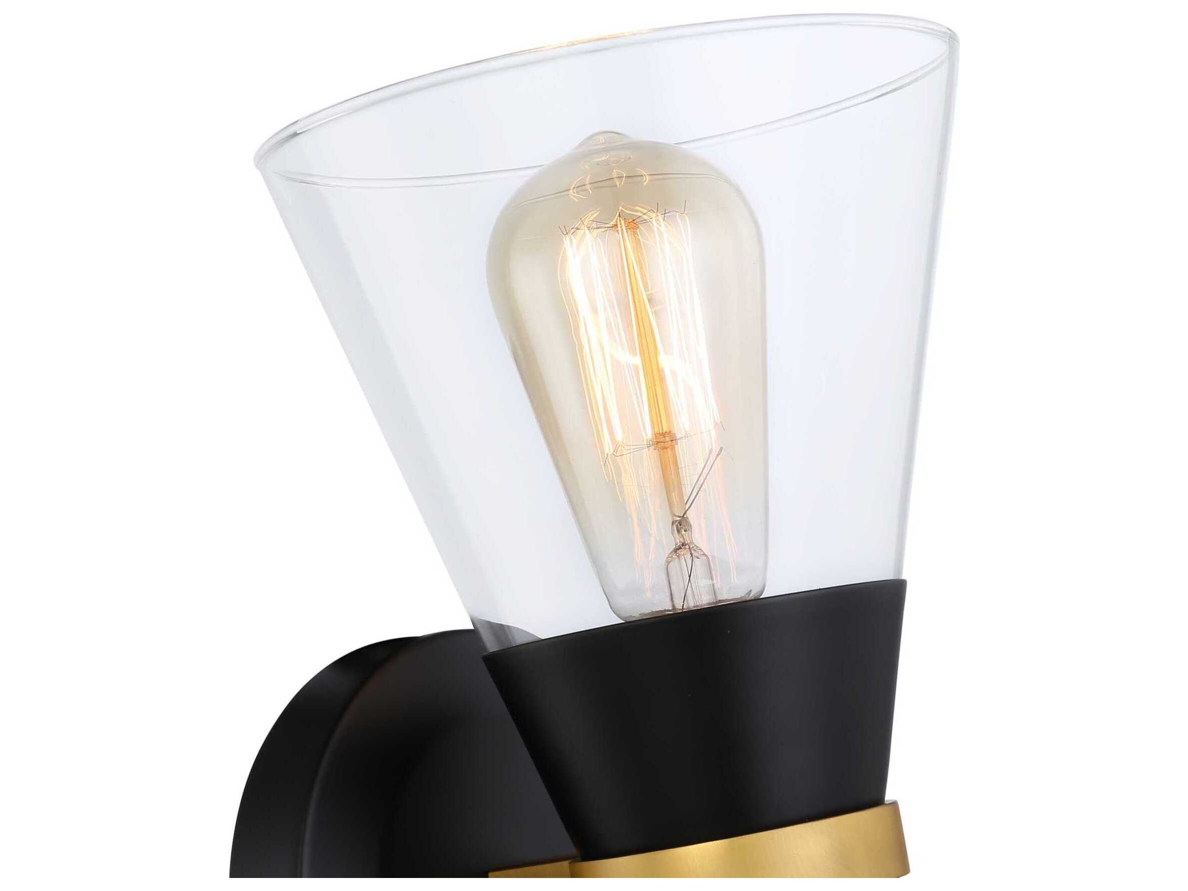 Artcraft Kanata 1-Light Black Brushed Brass Glass Wall Sconce