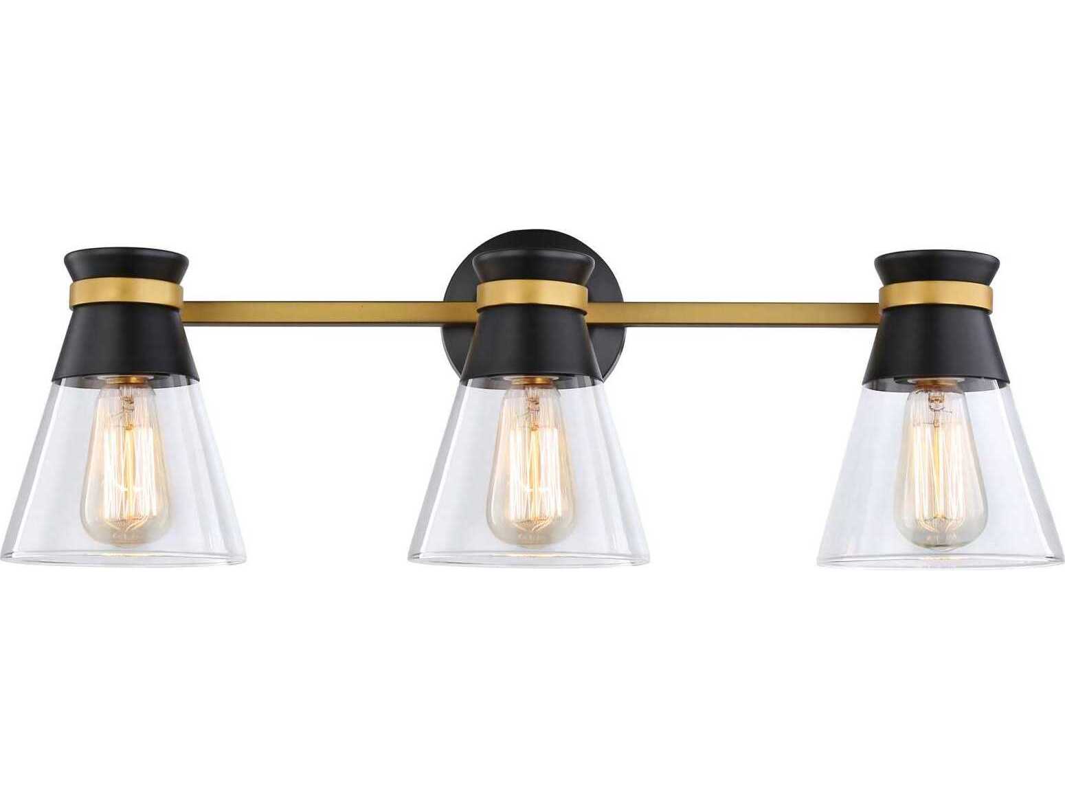 Artcraft Kanata 3-Light Black Brushed Brass Glass Vanity Light