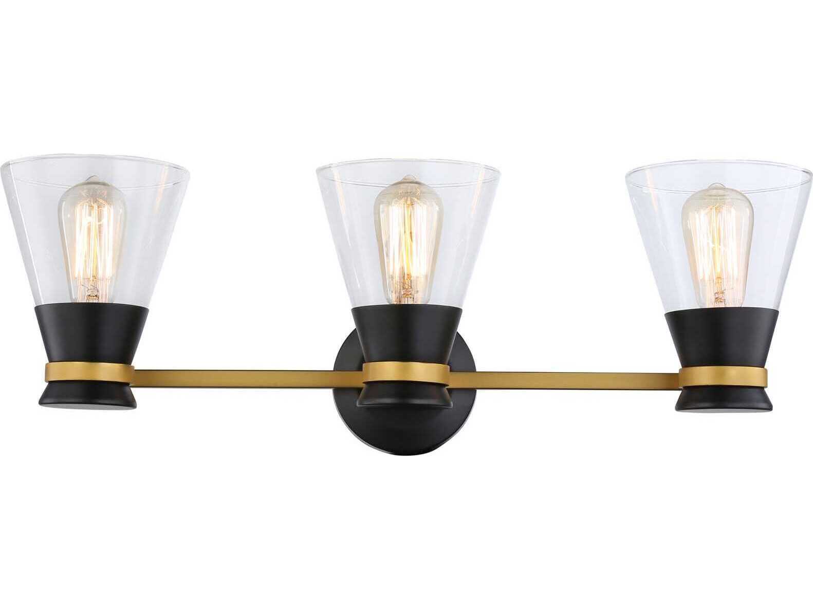 Artcraft Kanata 3-Light Black Brushed Brass Glass Vanity Light