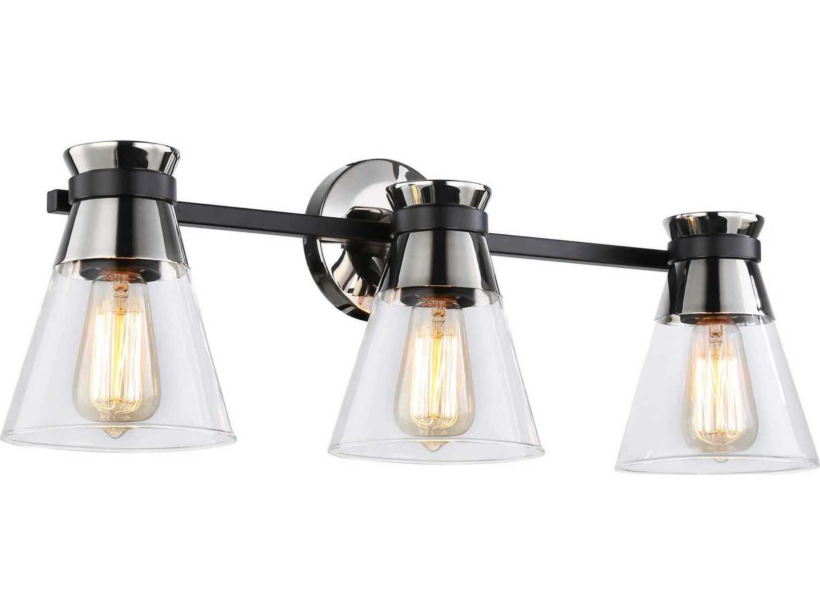 Artcraft Kanata 3-Light Black Brushed Nickel Glass Vanity Light