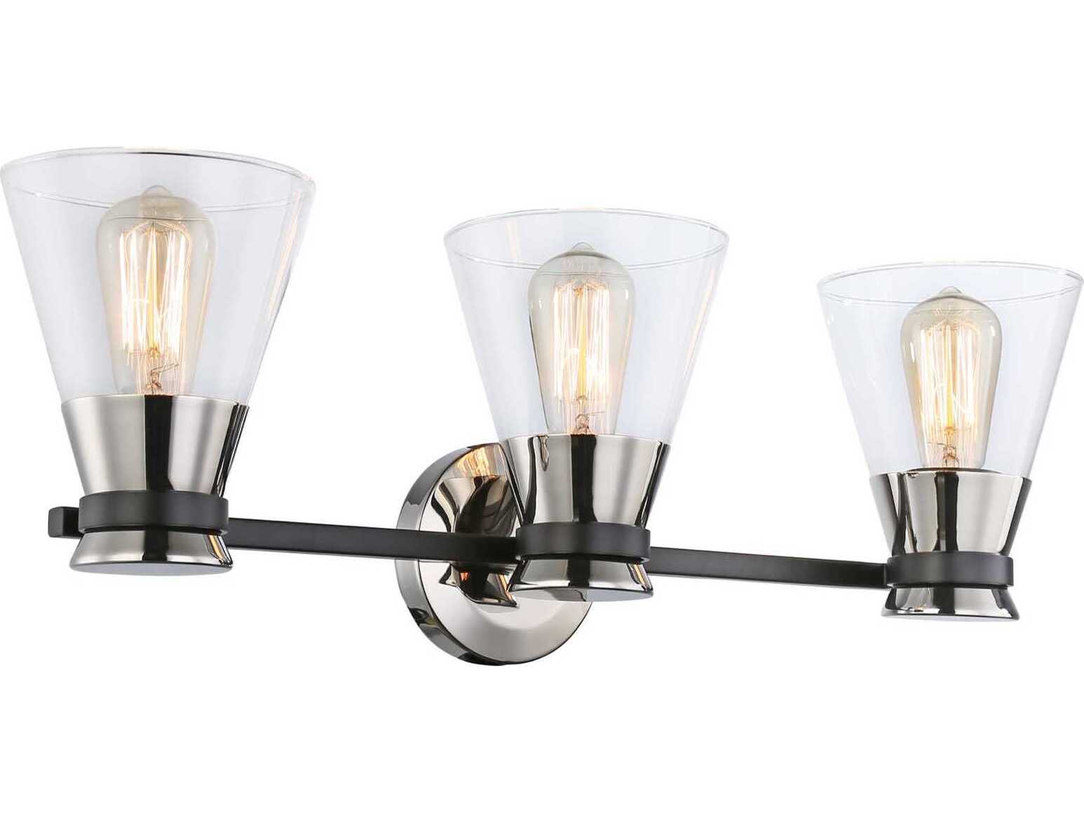 Artcraft Kanata 3-Light Black Brushed Nickel Glass Vanity Light