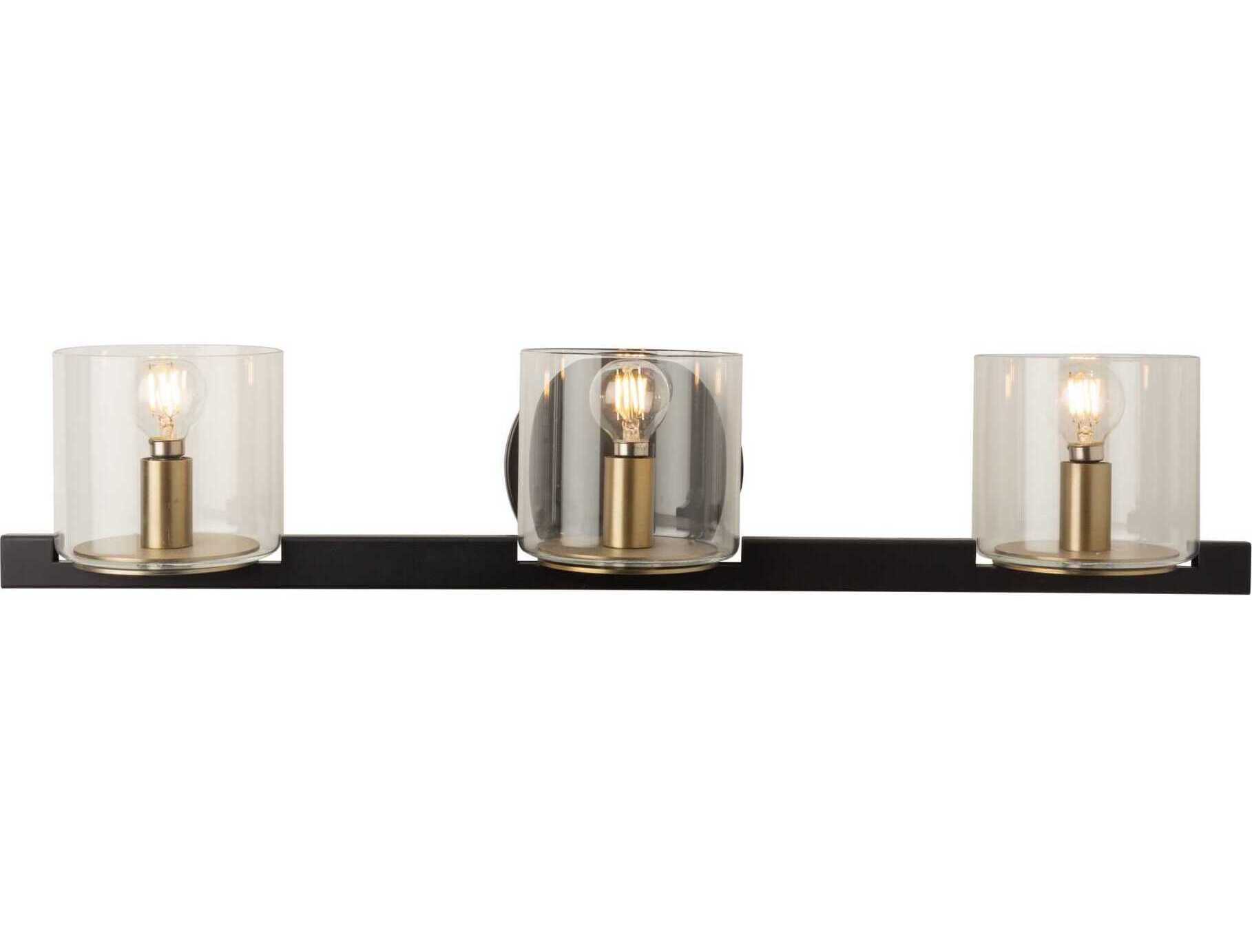 Artcraft Salinas 3-Light Black Brass Glass Vanity Light