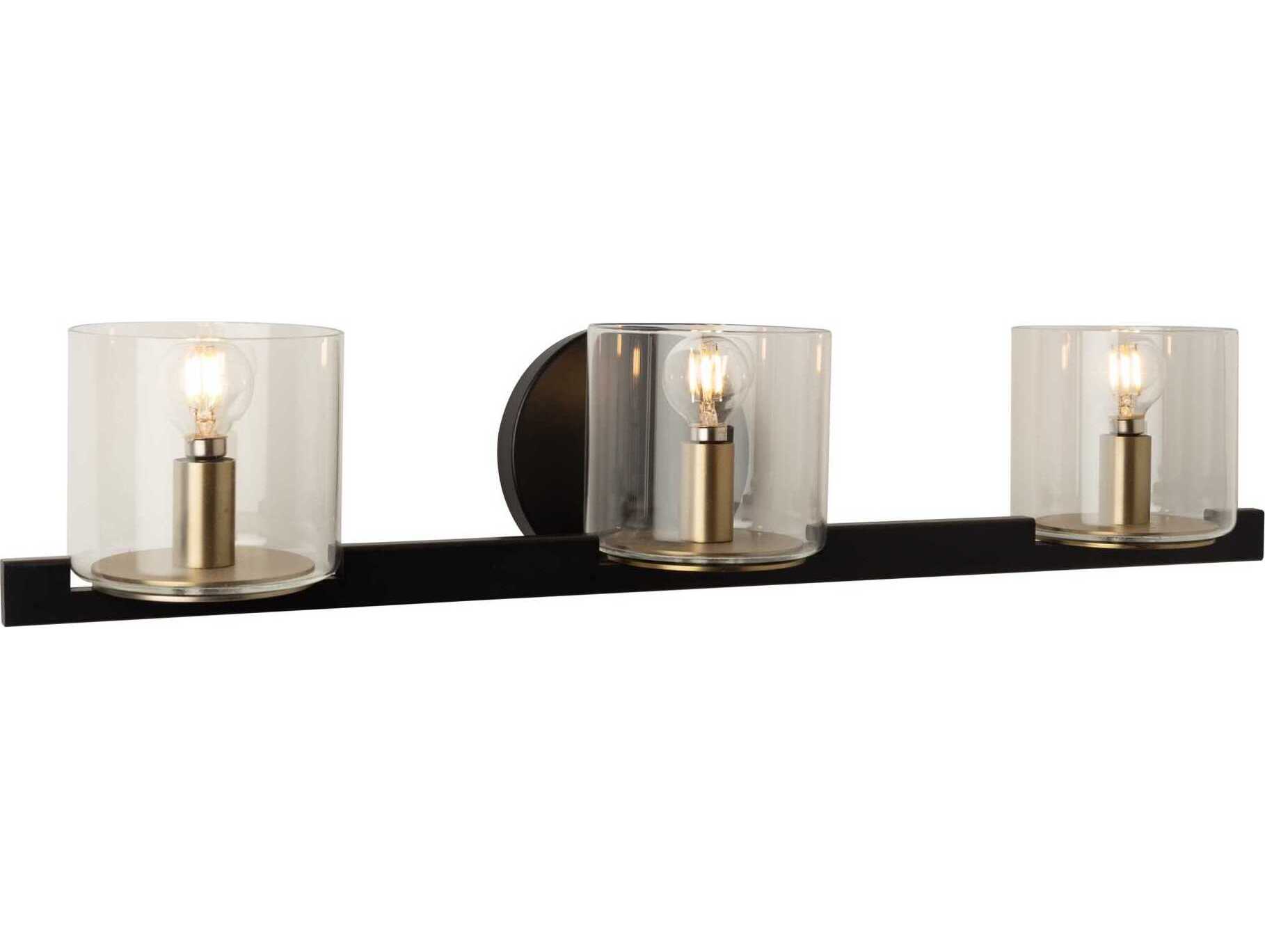 Artcraft Salinas 3-Light Black Brass Glass Vanity Light