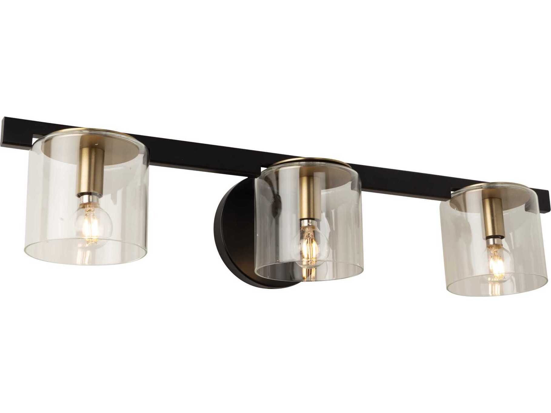 Artcraft Salinas 3-Light Black Brass Glass Vanity Light