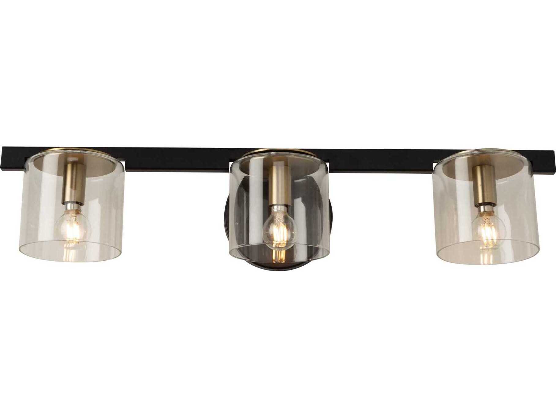 Artcraft Salinas 3-Light Black Brass Glass Vanity Light