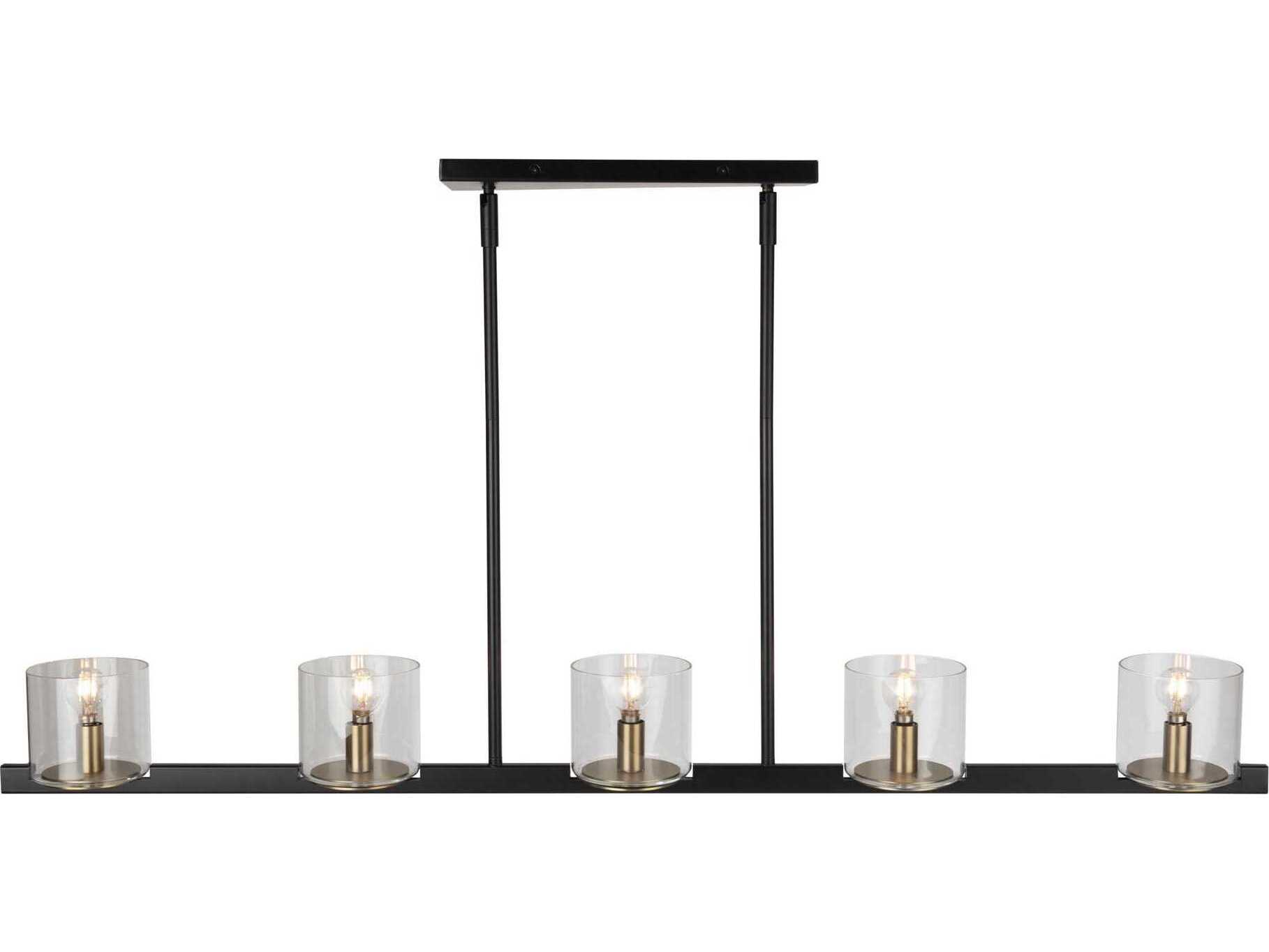 Artcraft Salinas 5-Light Black Brass Glass Linear Island Pendant