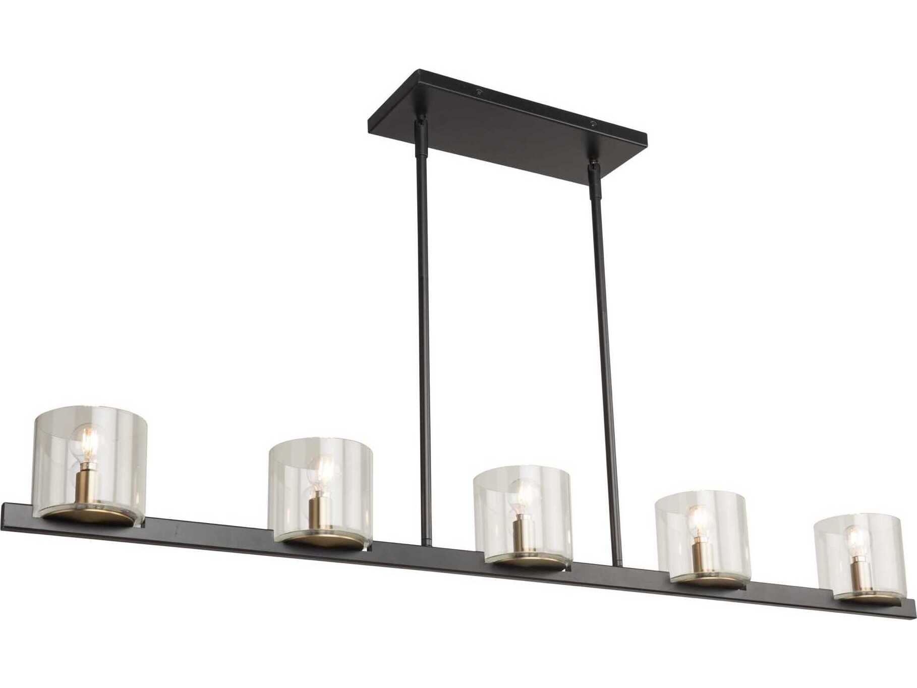 Artcraft Salinas 5-Light Black Brass Glass Linear Island Pendant