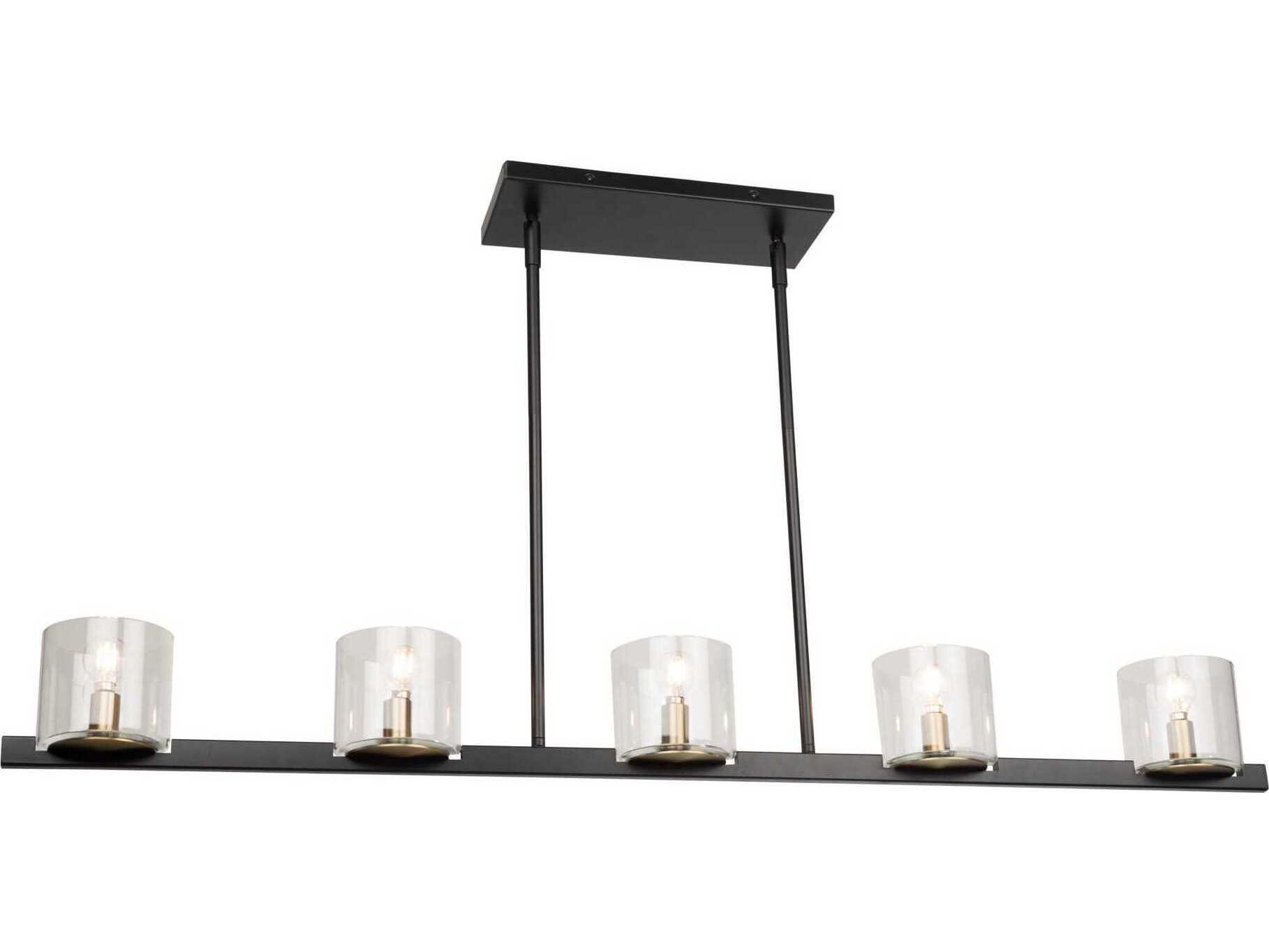 Artcraft Salinas 5-Light Black Brass Glass Linear Island Pendant