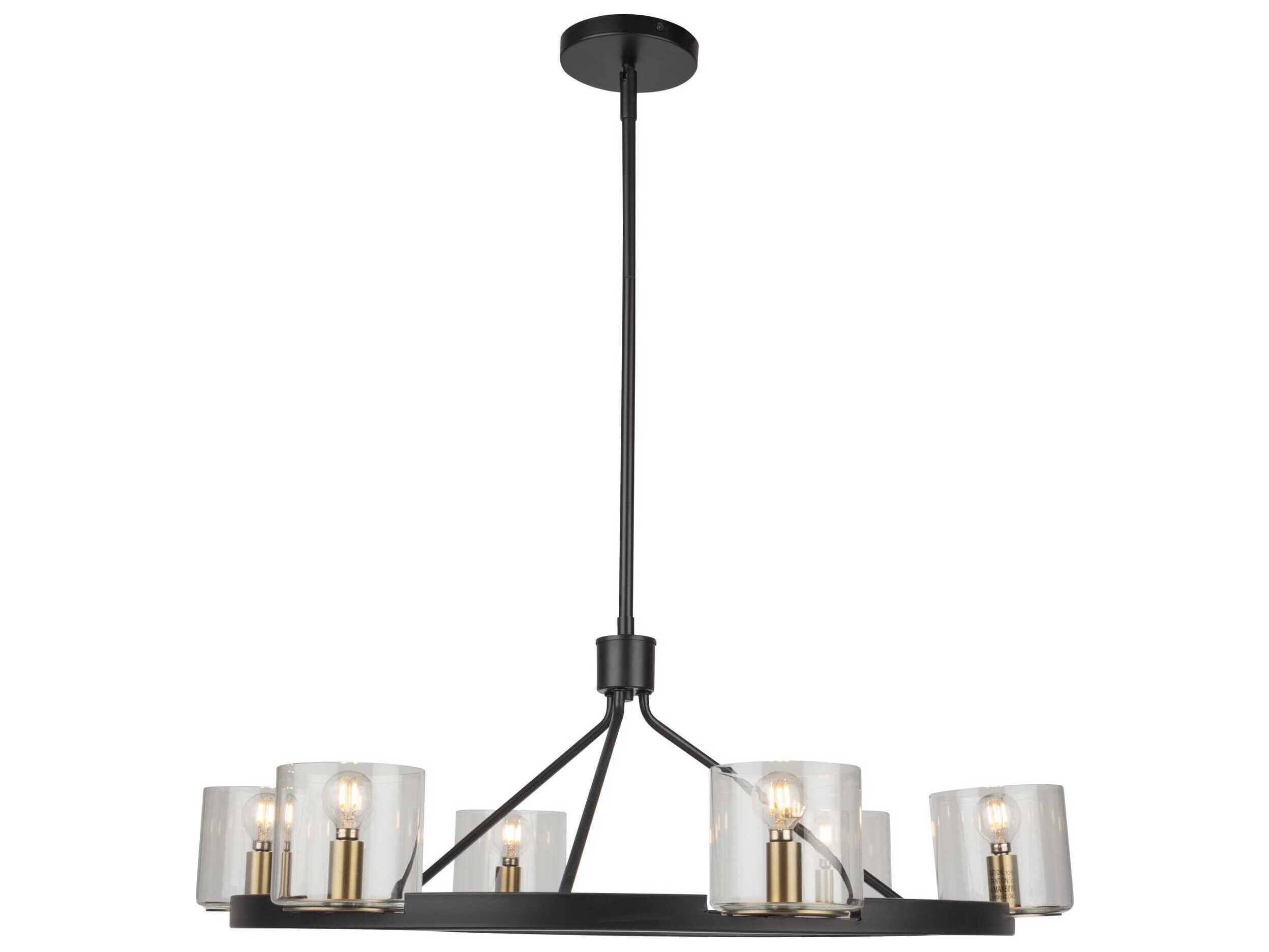 Artcraft Salinas 6-Light Black Brass Glass Candelabra Chandelier