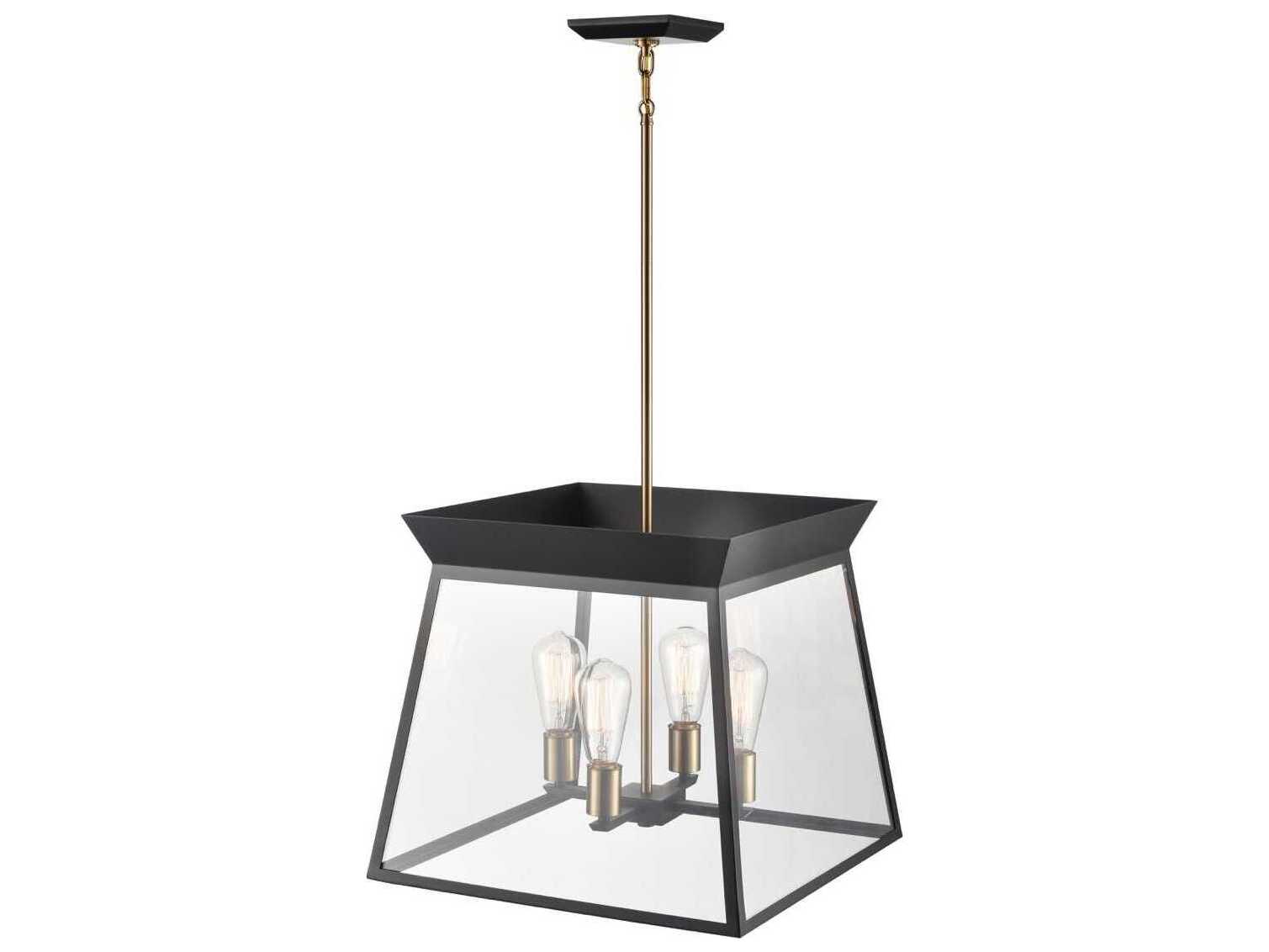 Artcraft Lucian 4-Light Black Brushed Brass Lantern Chandelier