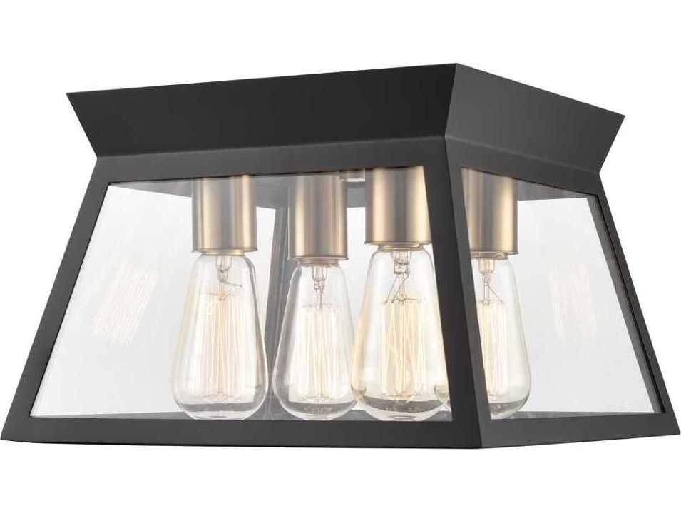 Artcraft Lucian 4-Light Black Brushed Brass Lantern Flush Mount