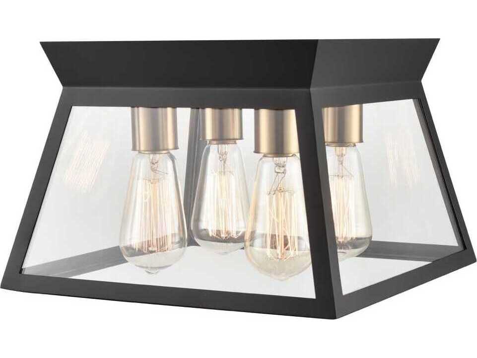 Artcraft Lucian 4-Light Black Brushed Brass Lantern Flush Mount