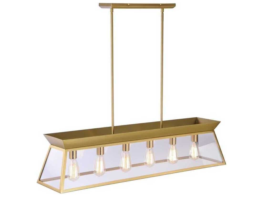 Artcraft Lucian 6-Light Brushed Brass Lantern Linear Island Pendant