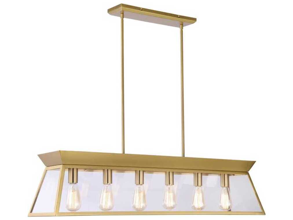 Artcraft Lucian 6-Light Brushed Brass Lantern Linear Island Pendant