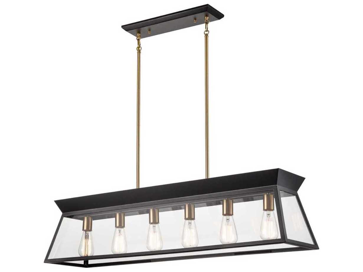 Artcraft Lucian 6-Light Black Brushed Brass Lantern Linear Island Pendant