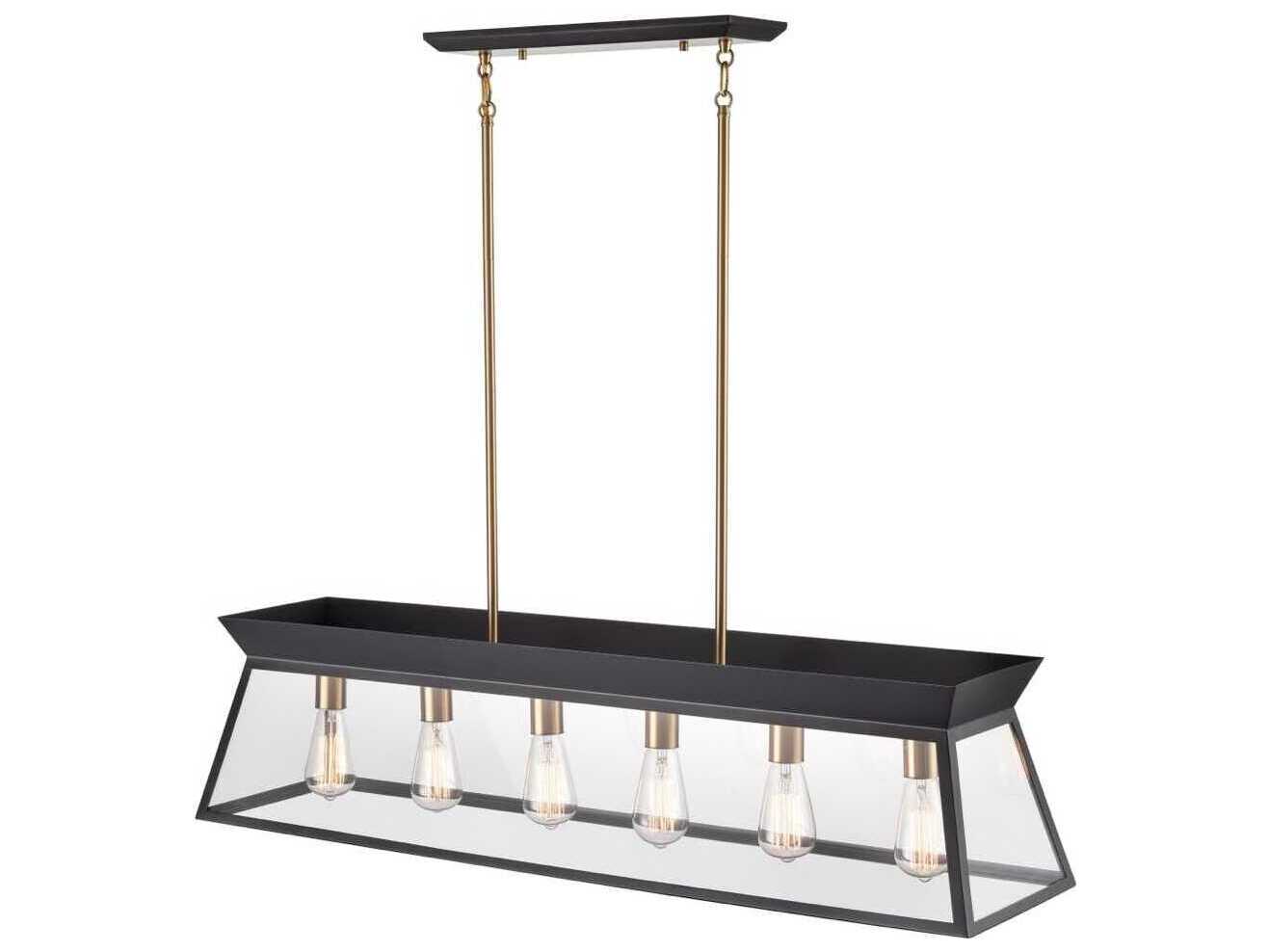 Artcraft Lucian 6-Light Black Brushed Brass Lantern Linear Island Pendant
