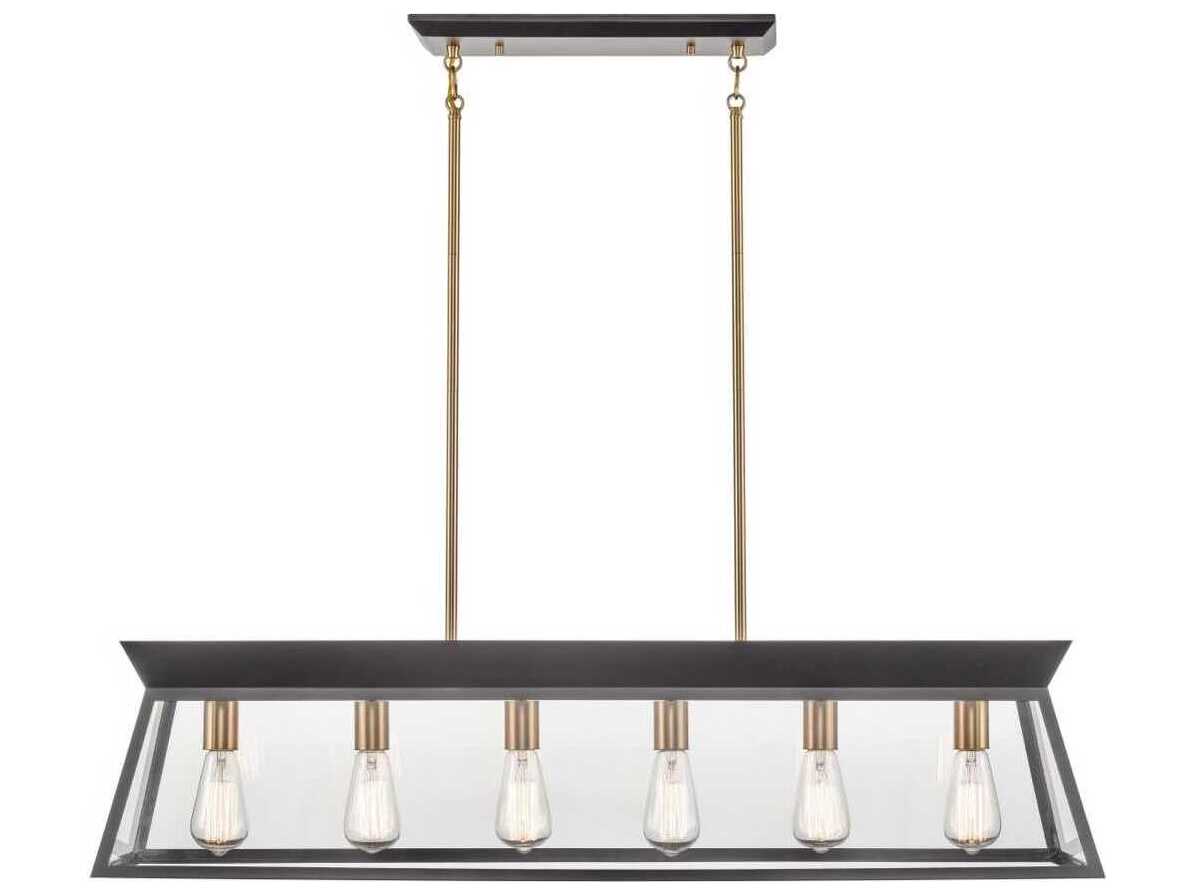 Artcraft Lucian 6-Light Black Brushed Brass Lantern Linear Island Pendant