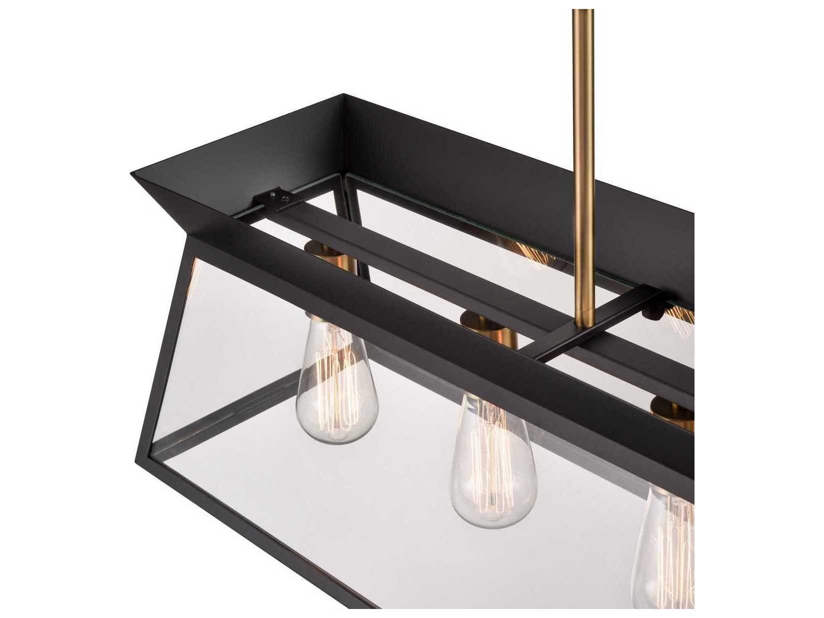 Artcraft Lucian 6-Light Black Brushed Brass Lantern Linear Island Pendant