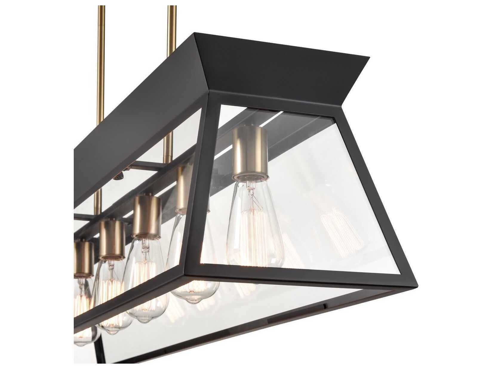 Artcraft Lucian 6-Light Black Brushed Brass Lantern Linear Island Pendant