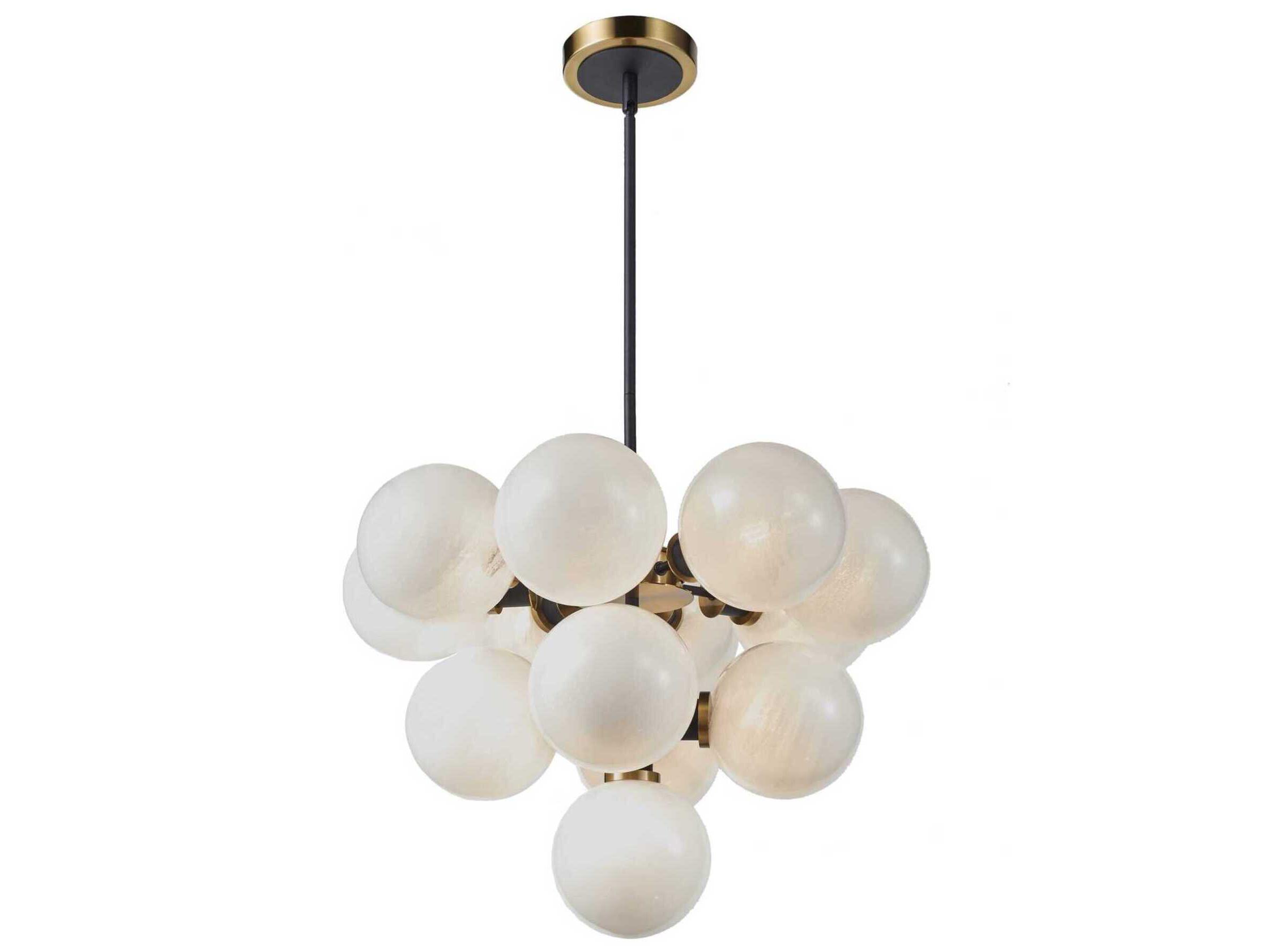 Artcraft Gem 13-Light Black Brushed Brass White Globe Chandelier