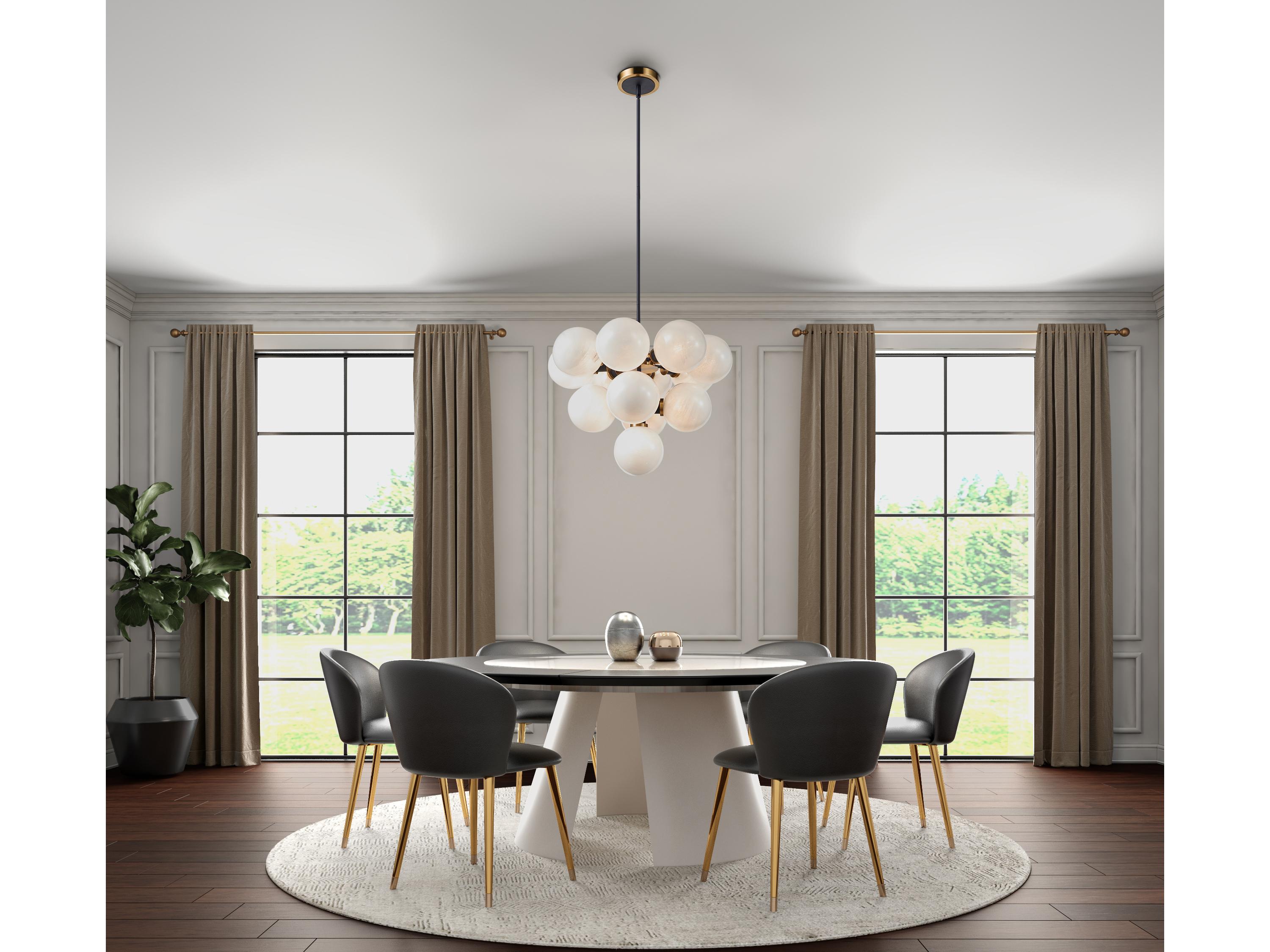 Artcraft Gem 13-Light Black Brushed Brass White Globe Chandelier