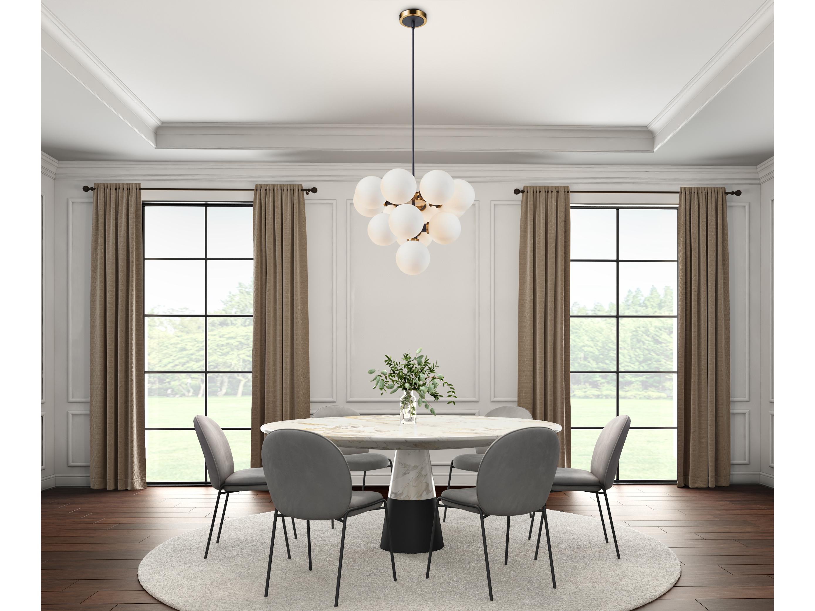 Artcraft Gem 13-Light Black Brushed Brass White Globe Chandelier