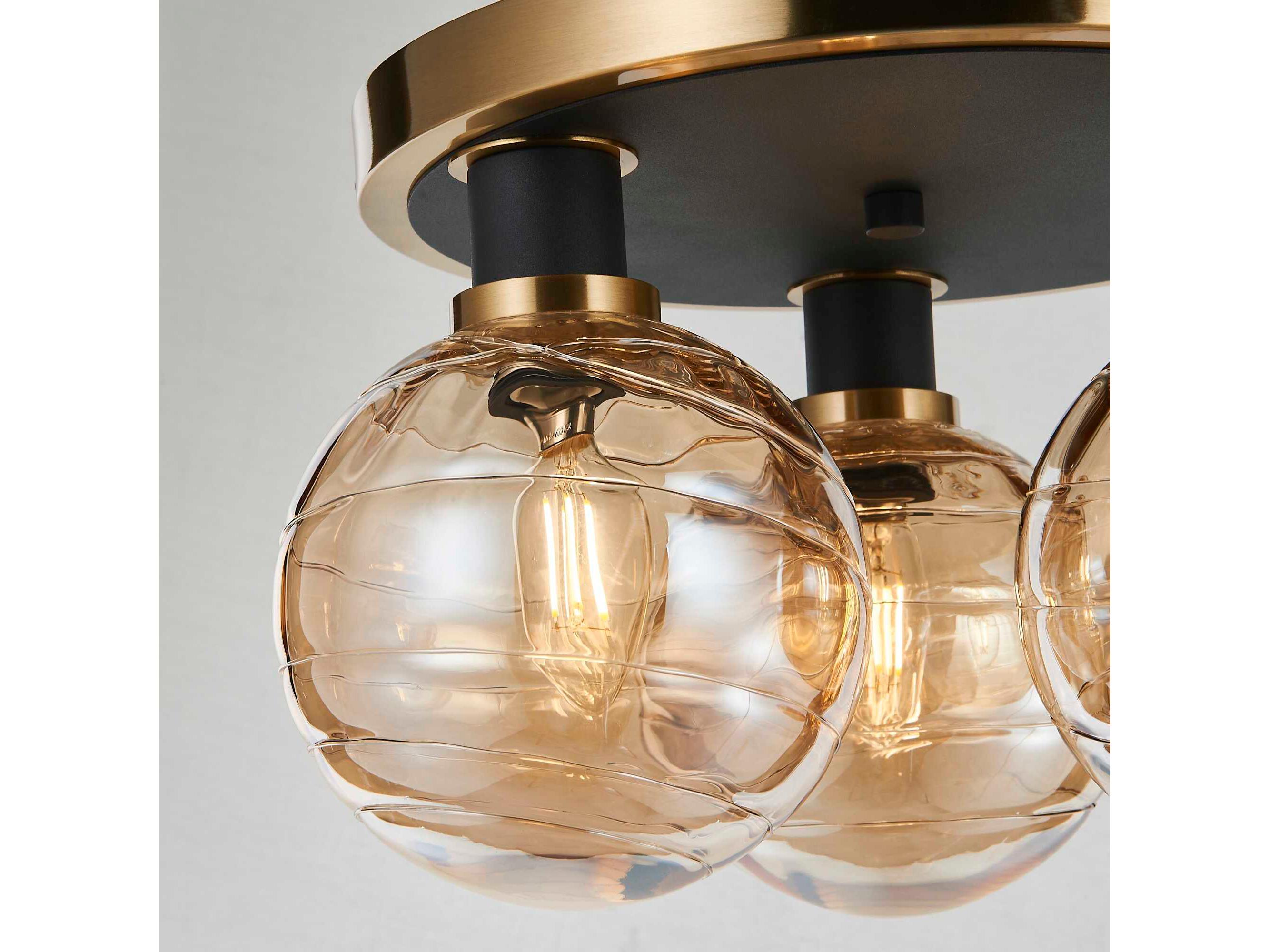 Artcraft Gem 3-Light Black Brushed Brass Globe Flush Mount