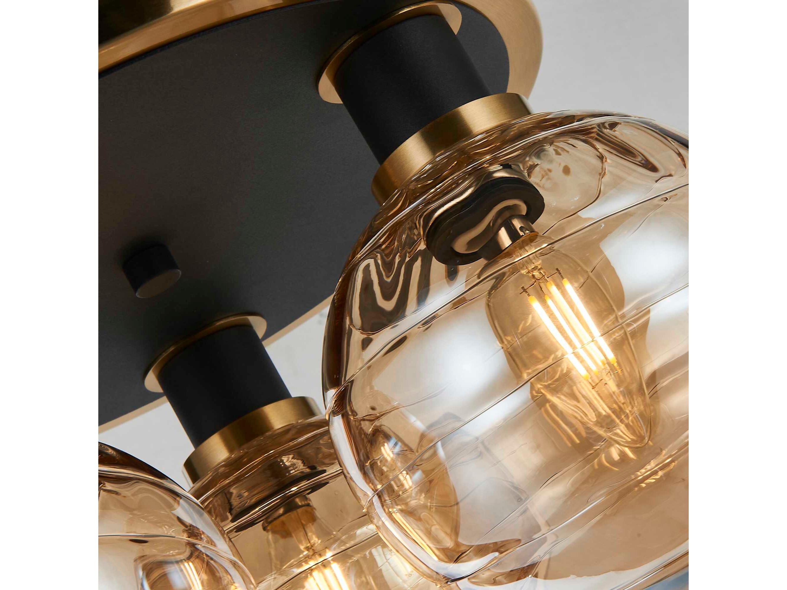 Artcraft Gem 3-Light Black Brushed Brass Globe Flush Mount