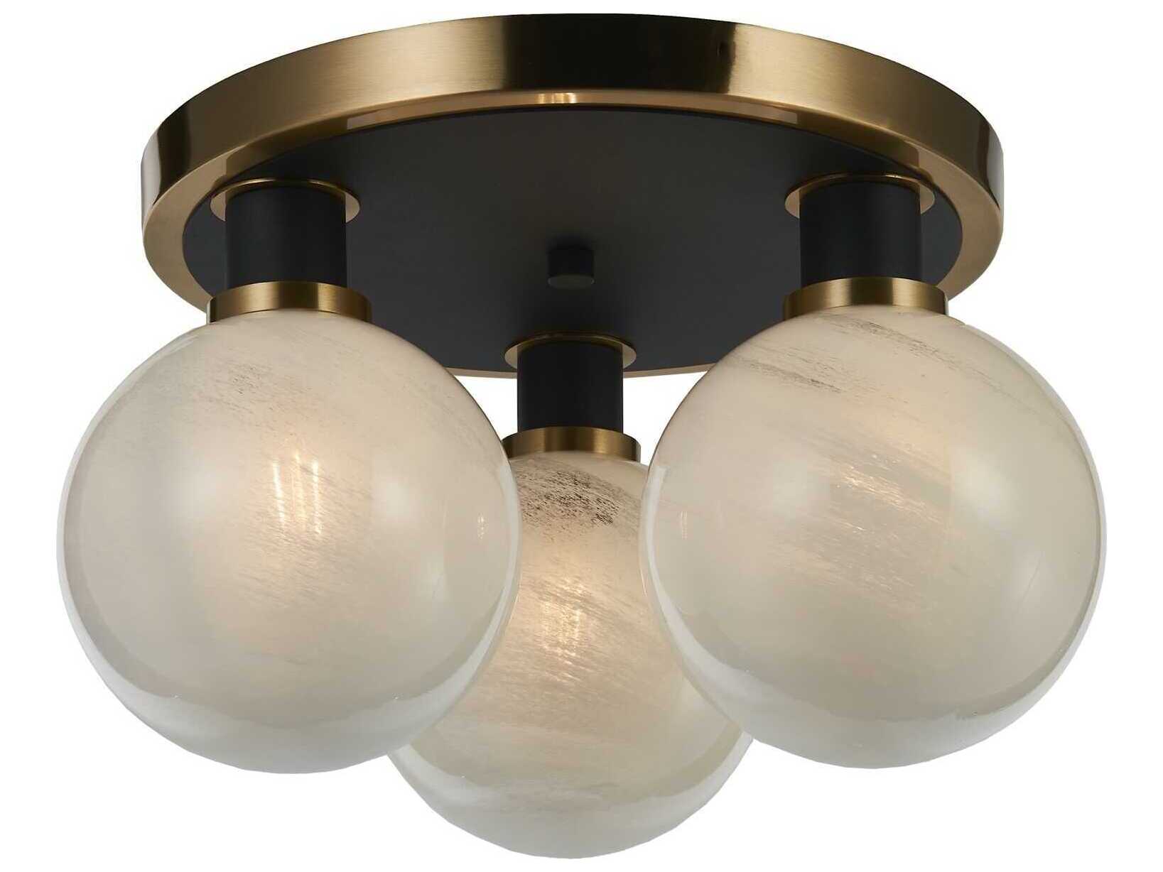 Artcraft Gem 3-Light Black Brushed Brass Globe Semi Flush Mount