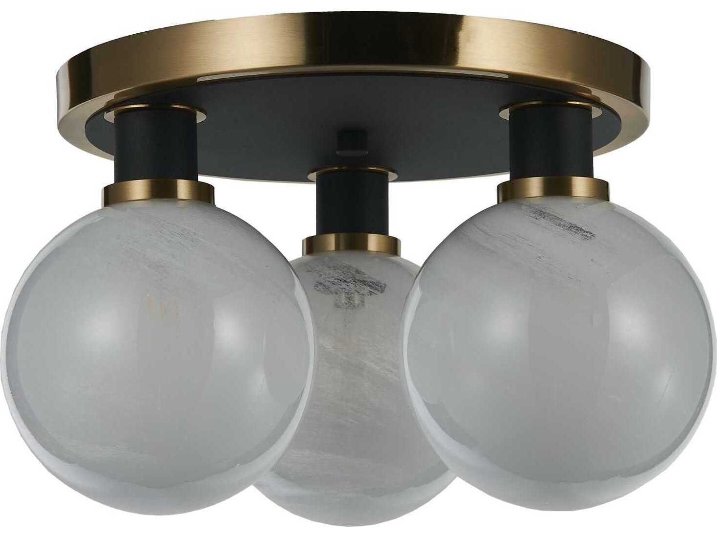 Artcraft Gem 3-Light Black Brushed Brass Globe Semi Flush Mount