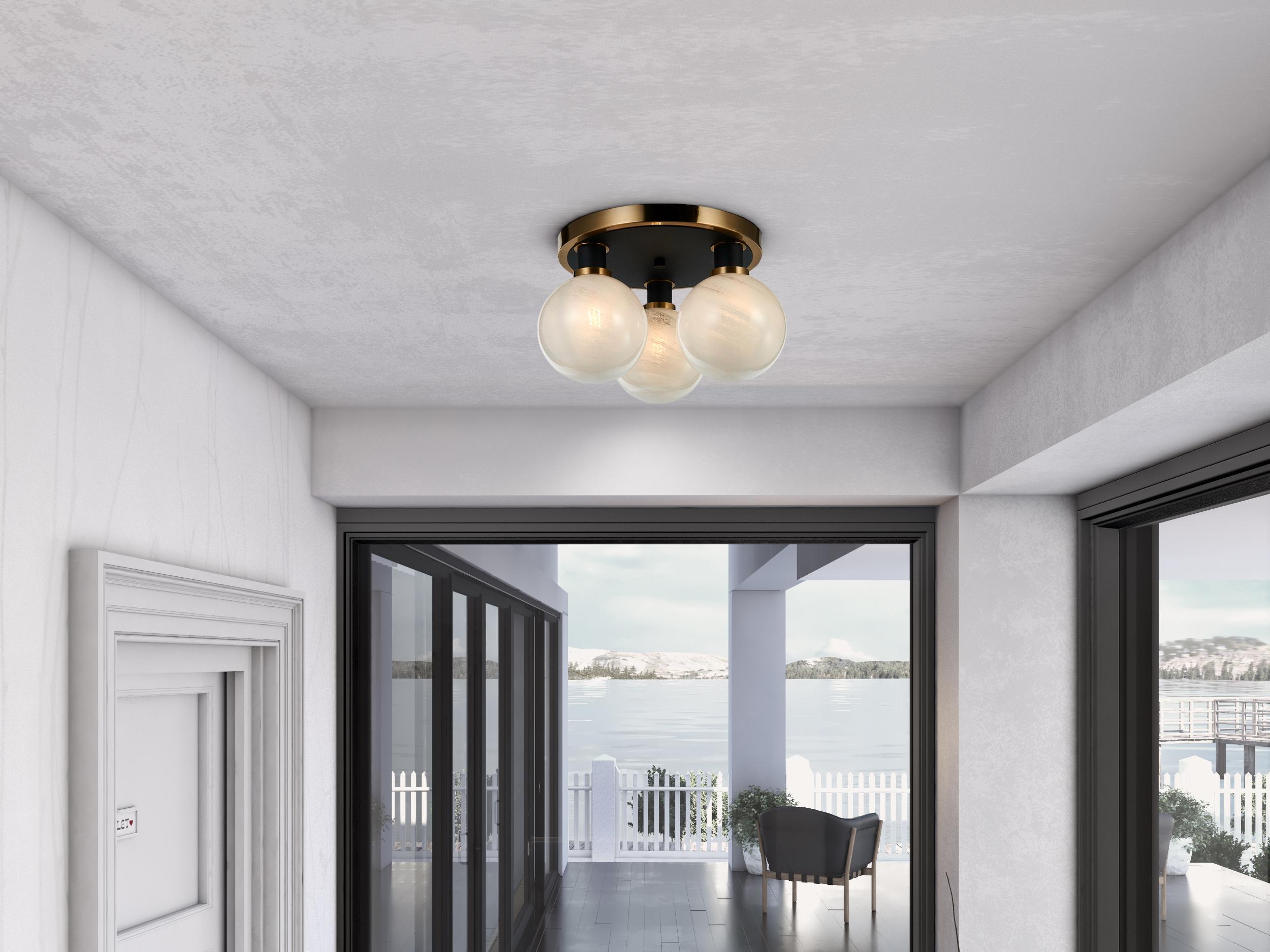 Artcraft Gem 3-Light Black Brushed Brass Globe Semi Flush Mount