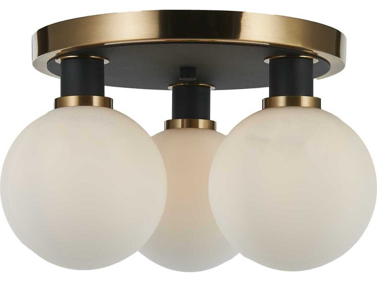 Artcraft Gem 3-Light Black Brushed Brass Globe Semi Flush Mount