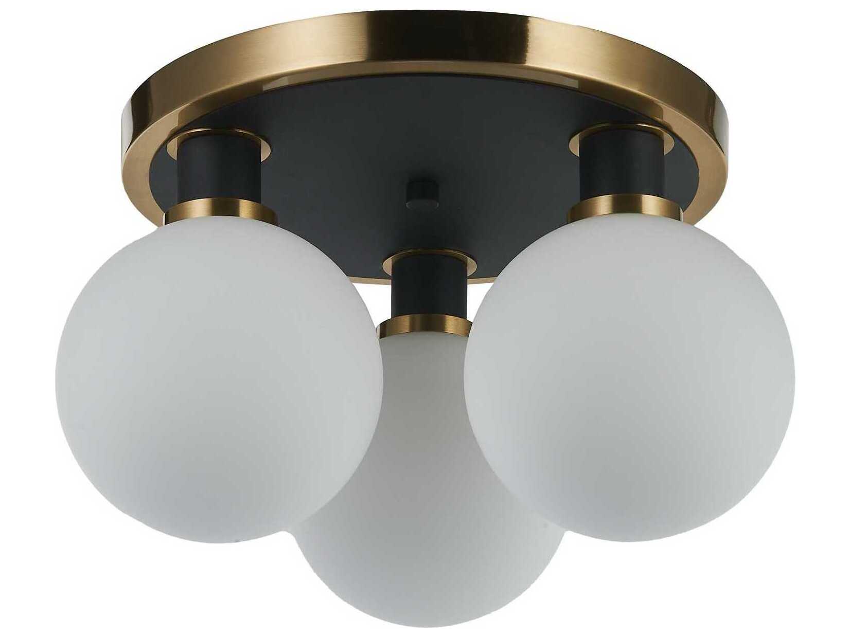 Artcraft Gem 3-Light Black Brushed Brass Globe Semi Flush Mount