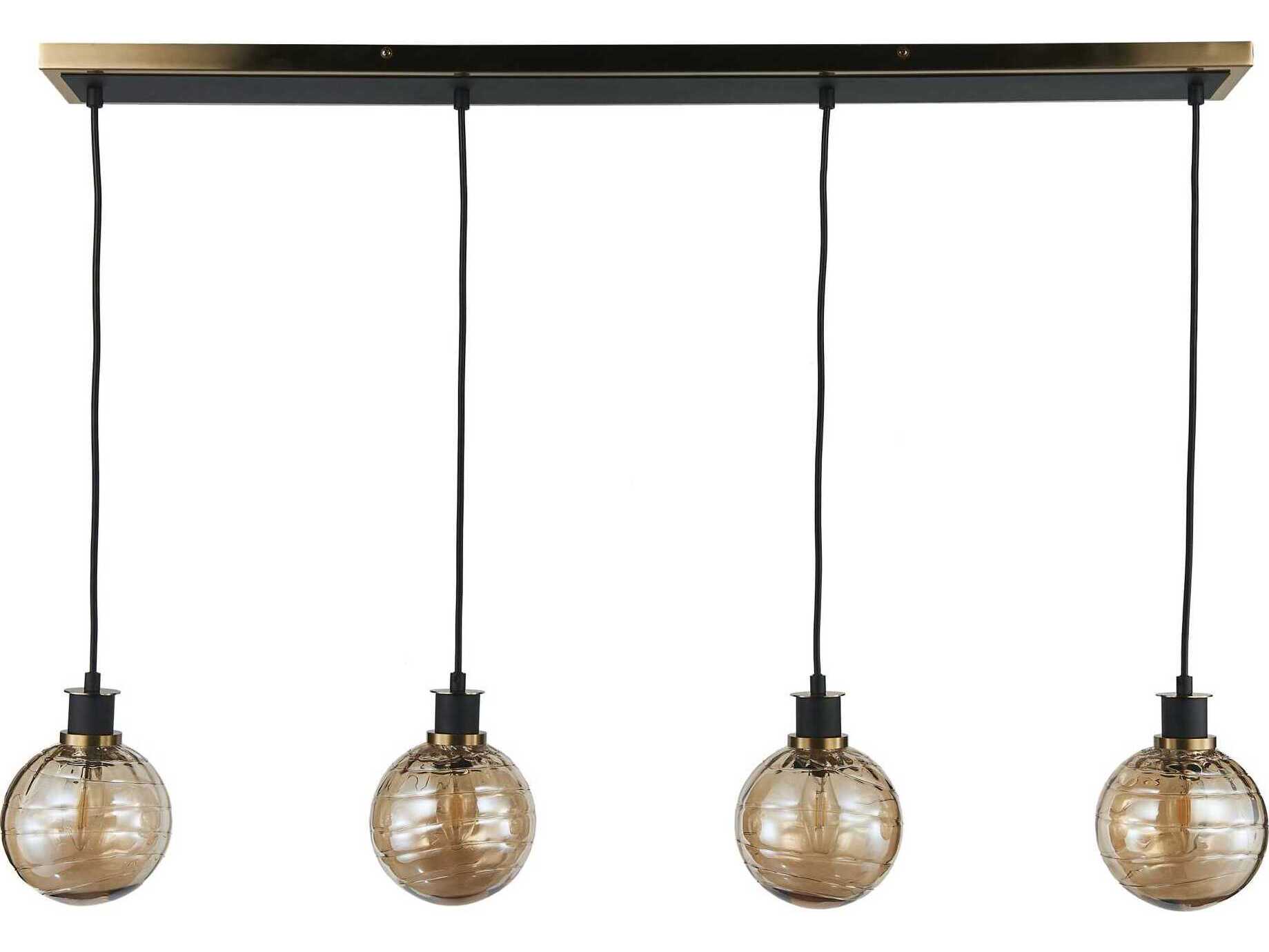 Artcraft Gem 4-Light Black Brushed Brass Globe Linear Island Pendant