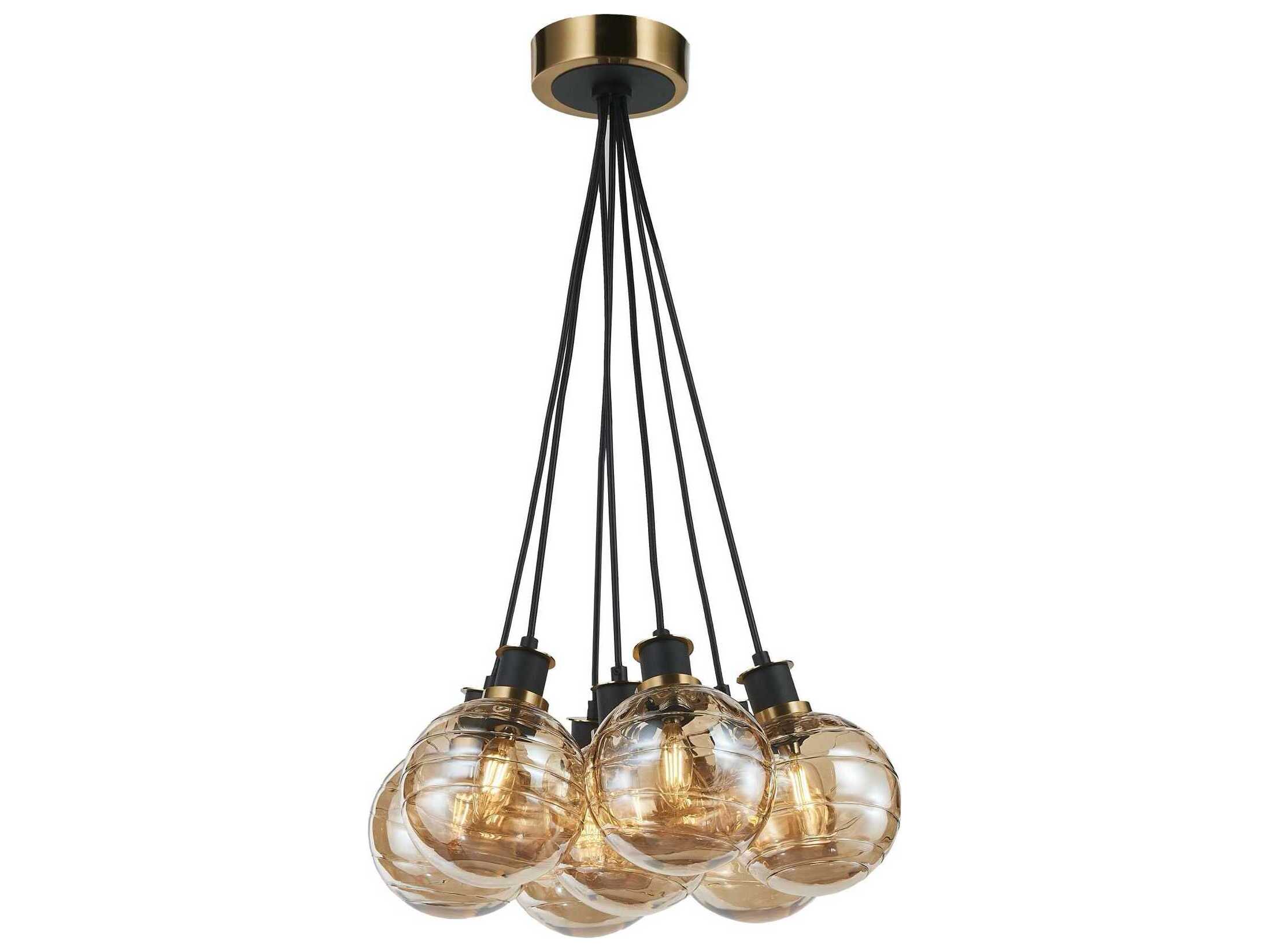 Artcraft Gem 7-Light Black Brushed Brass Globe Pendant