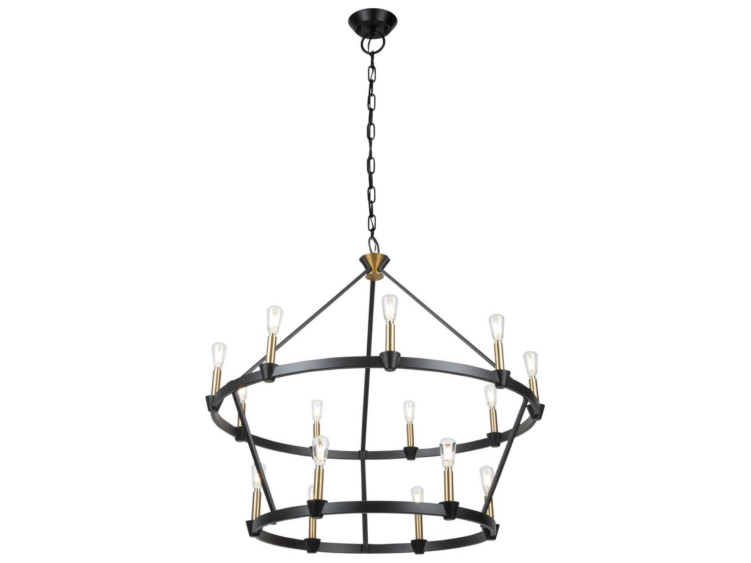 Artcraft Notting Hill 15-Light Black Brushed Brass Tiered Chandelier