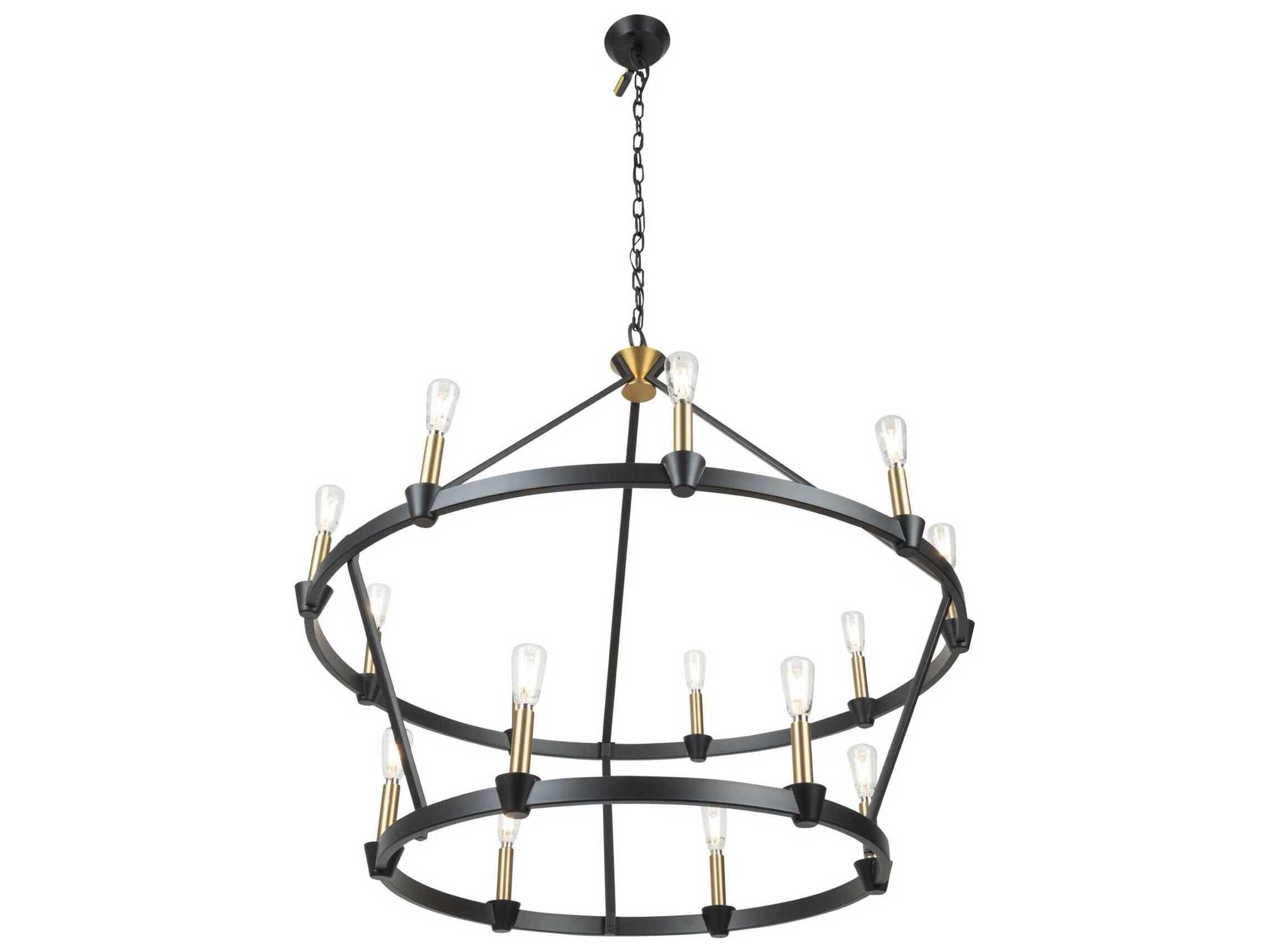 Artcraft Notting Hill 15-Light Black Brushed Brass Tiered Chandelier