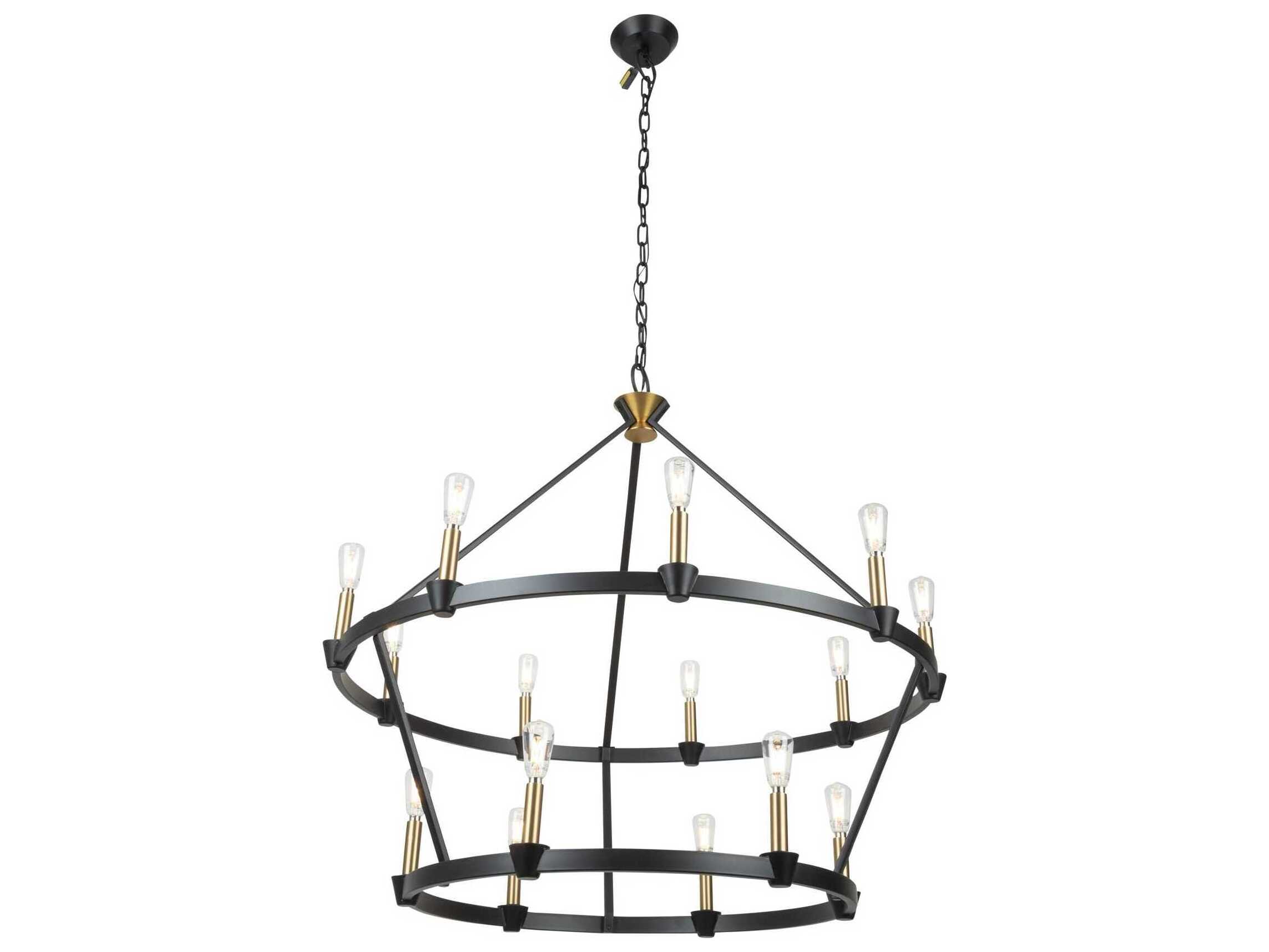 Artcraft Notting Hill 15-Light Black Brushed Brass Tiered Chandelier