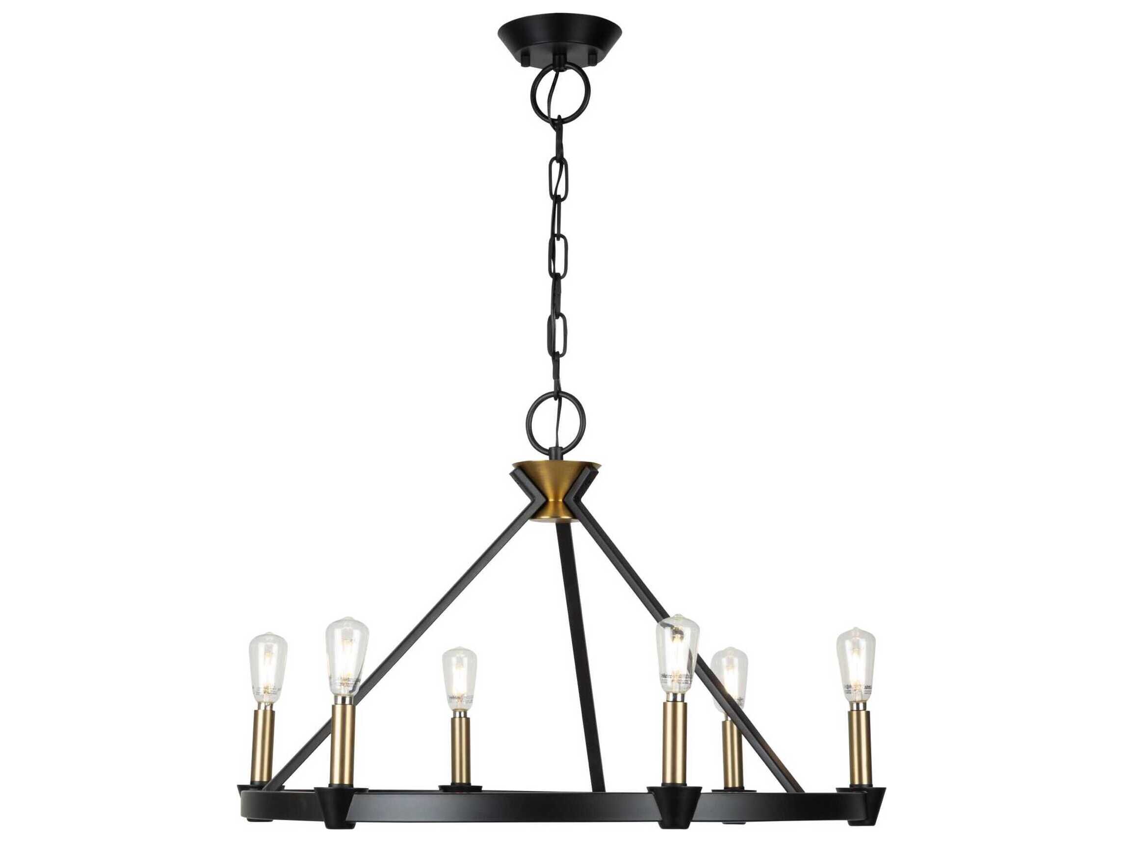 Artcraft Notting Hill 6-Light Black Brushed Brass Chandelier