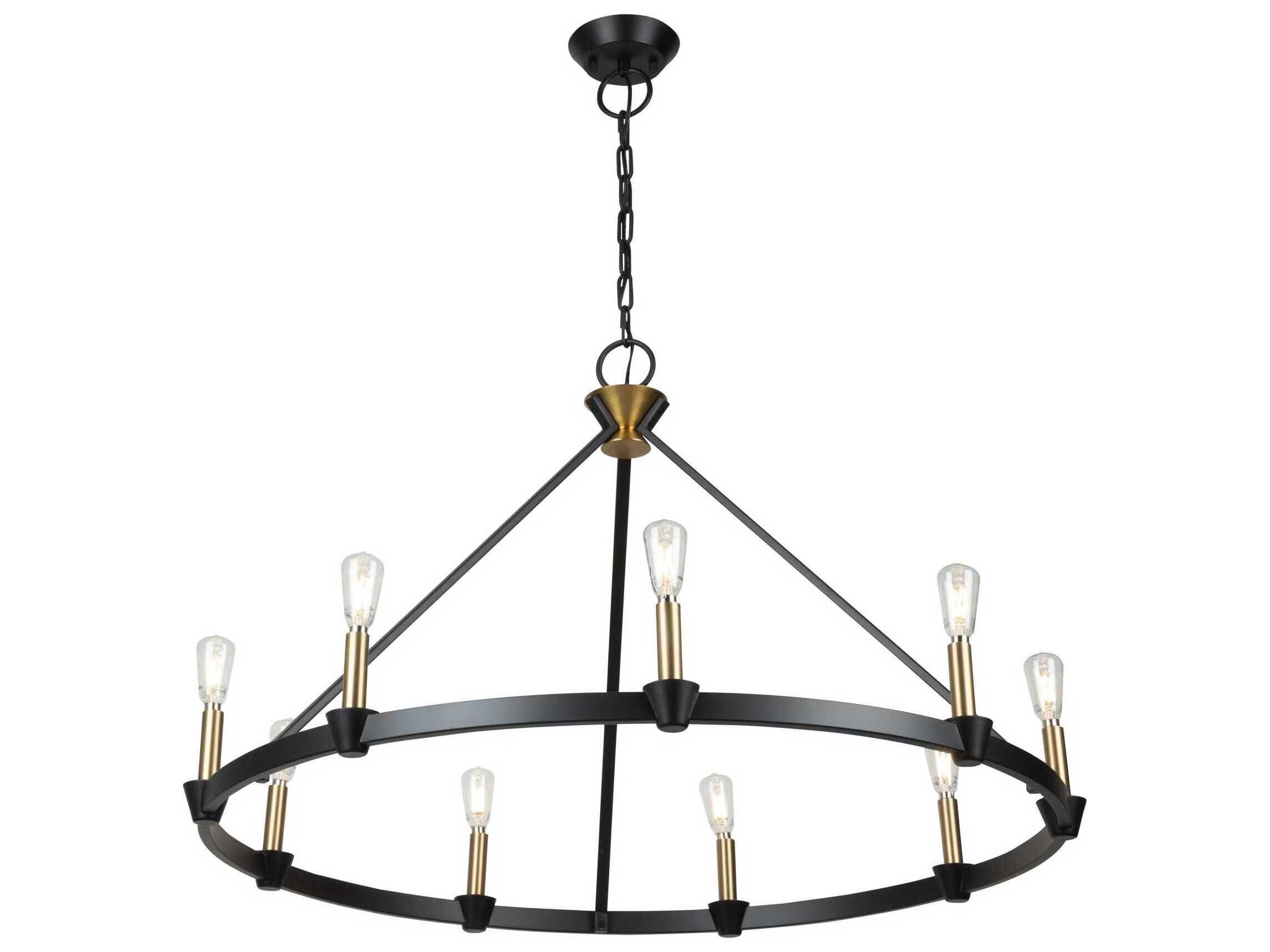 Artcraft Notting Hill 9-Light Black Brushed Brass Chandelier