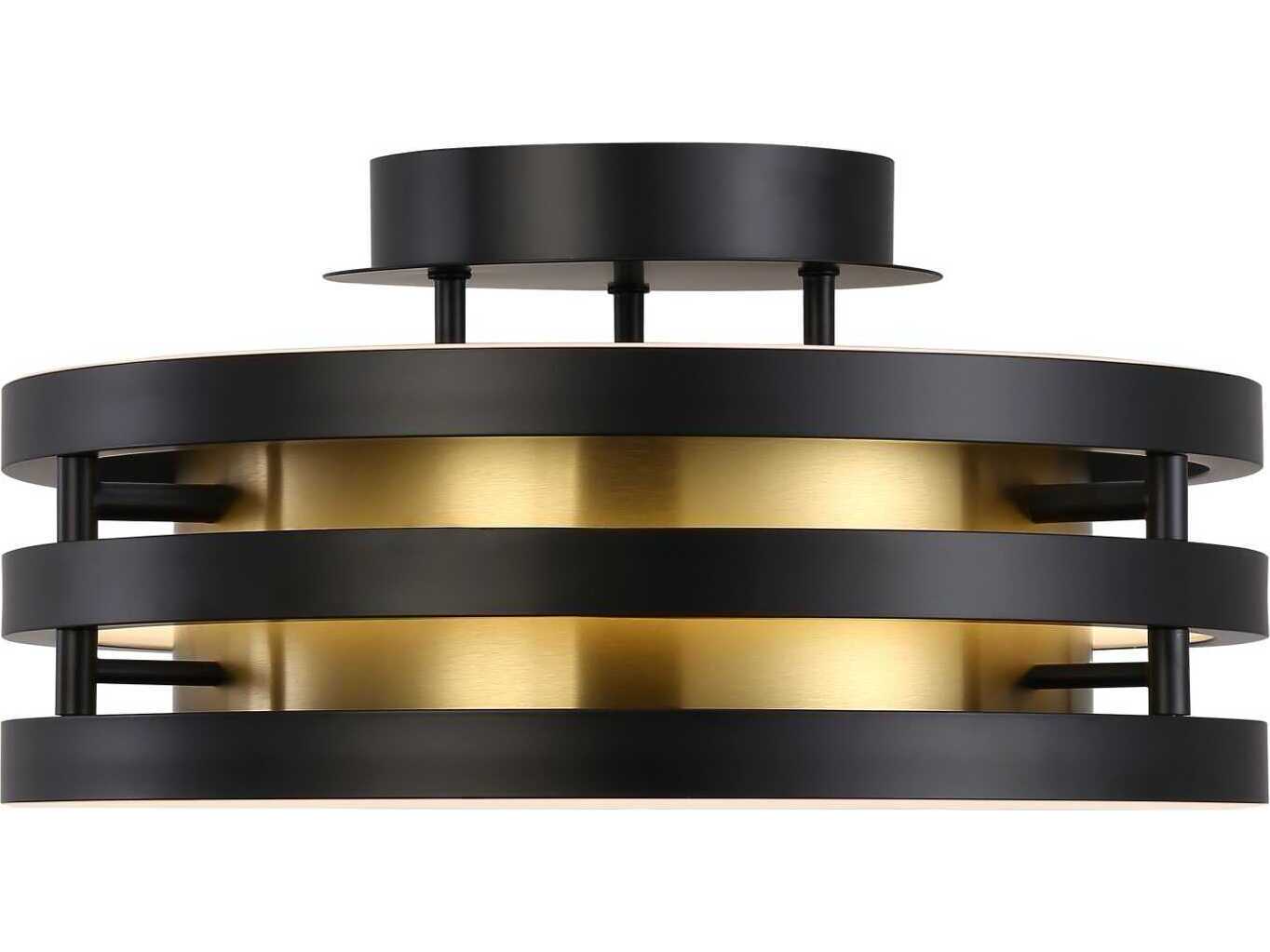 Artcraft Toledo 1-Light Black Brushed Brass Drum Semi Flush Mount