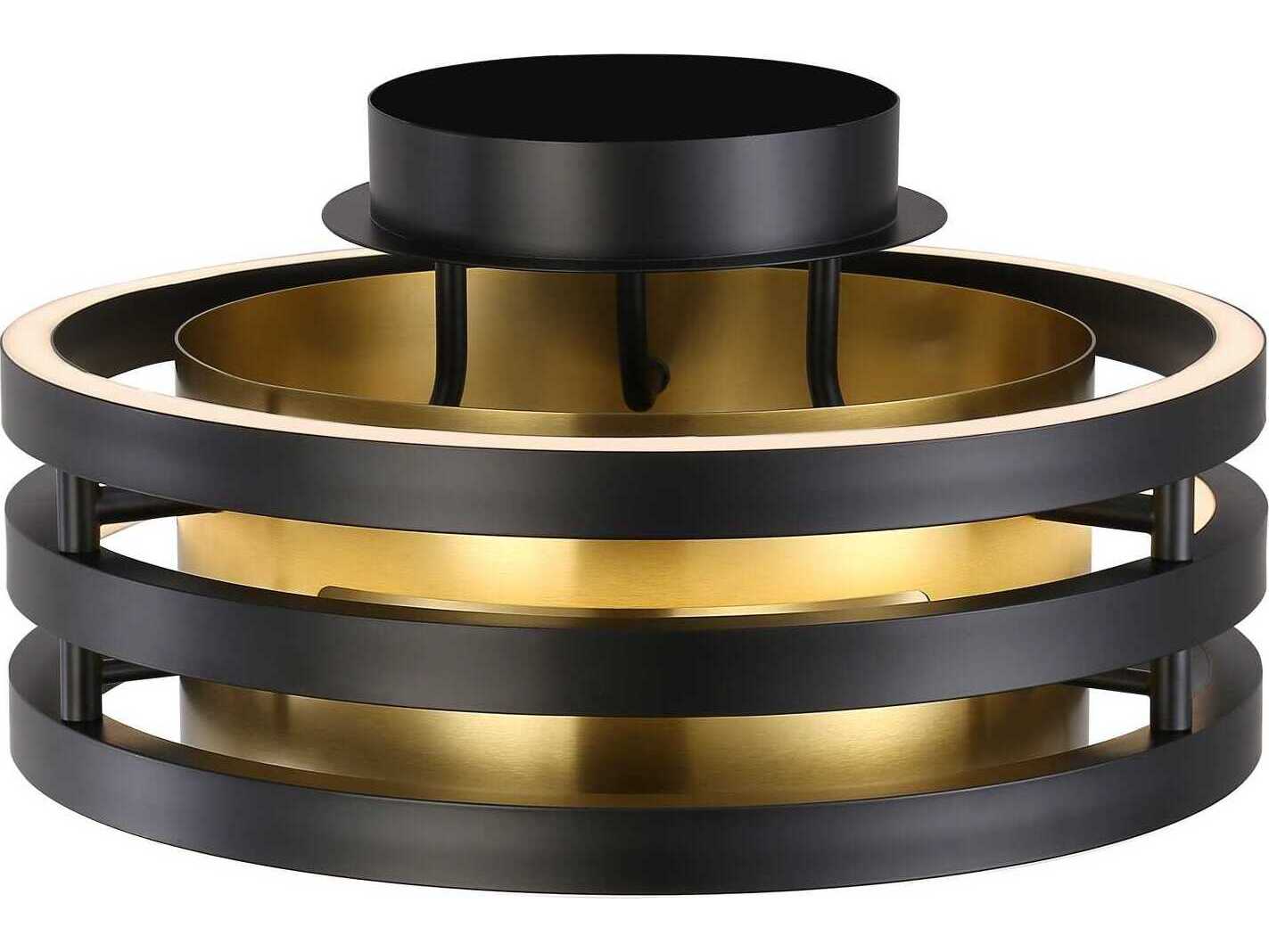 Artcraft Toledo 1-Light Black Brushed Brass Drum Semi Flush Mount