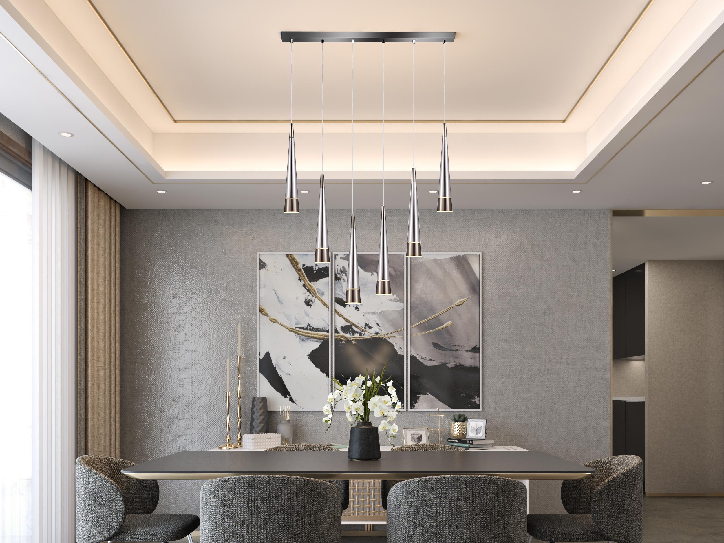 Artcraft Sunnyvale 6-Light Pearl Black Smoke Silver Linear Island Pendant