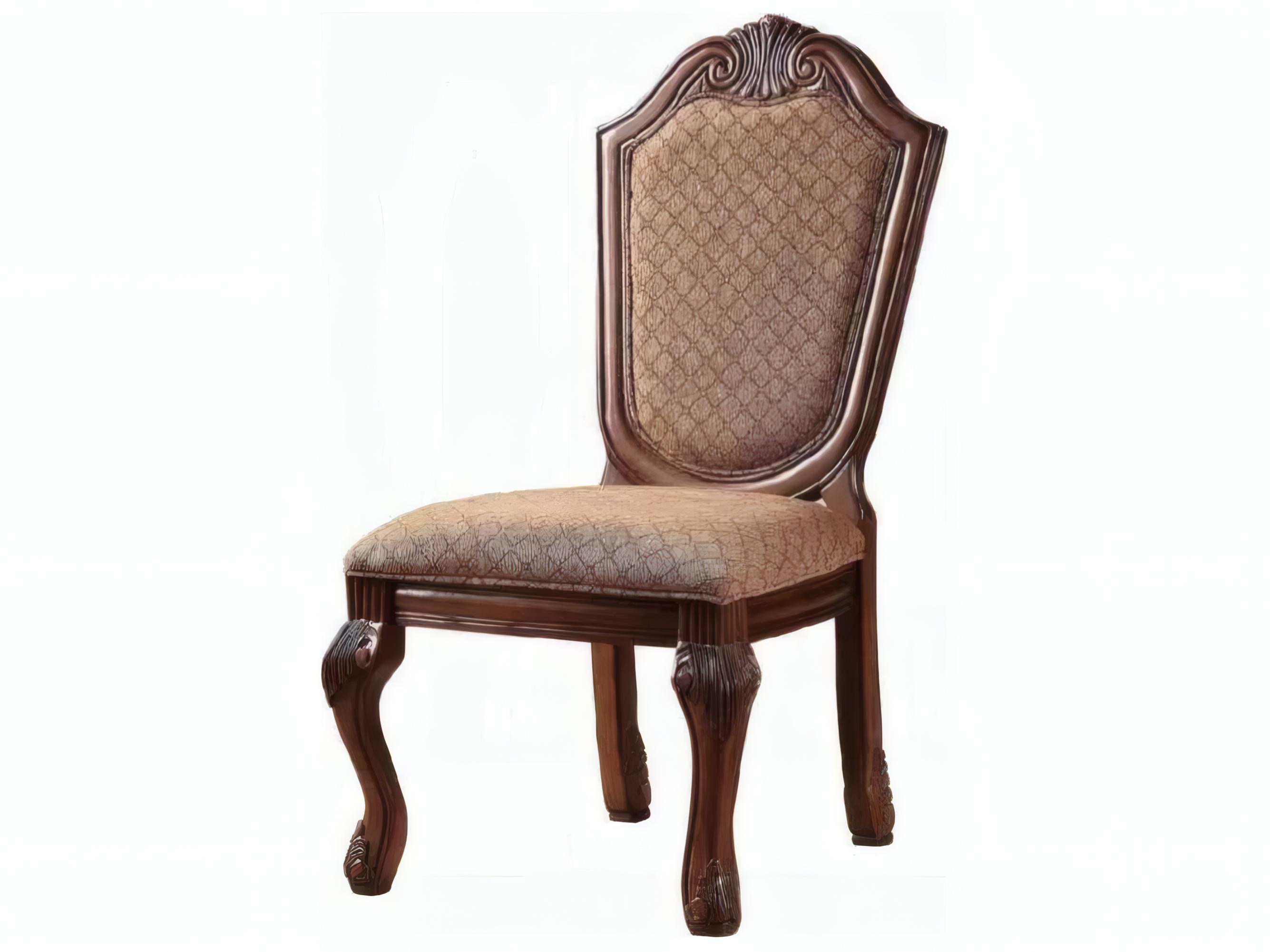 Acme Furniture Chateau De Ville Rubberwood Brown Upholstered Armless Dining Chair Set of 2