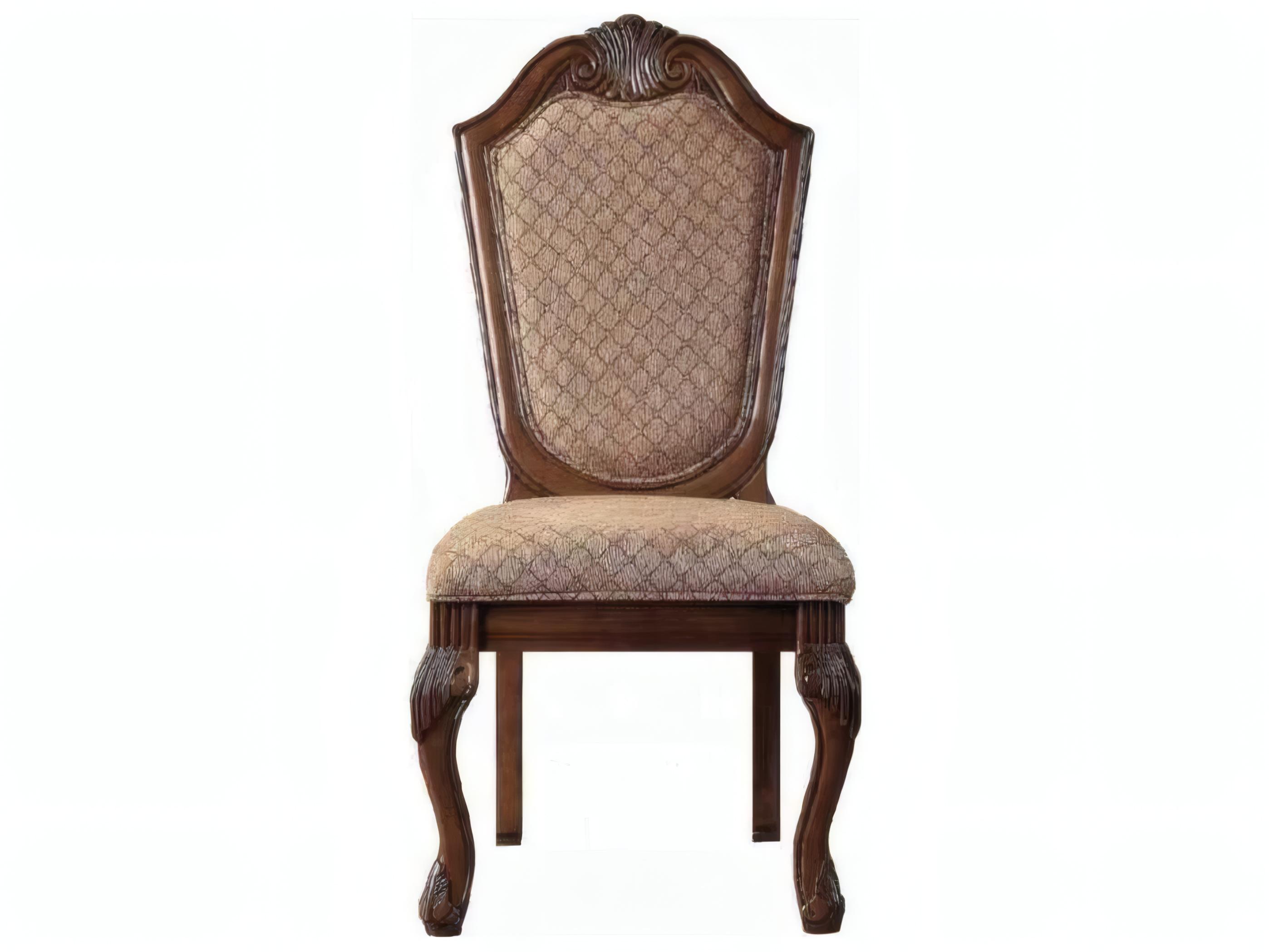 Acme Furniture Chateau De Ville Rubberwood Brown Upholstered Armless Dining Chair Set of 2