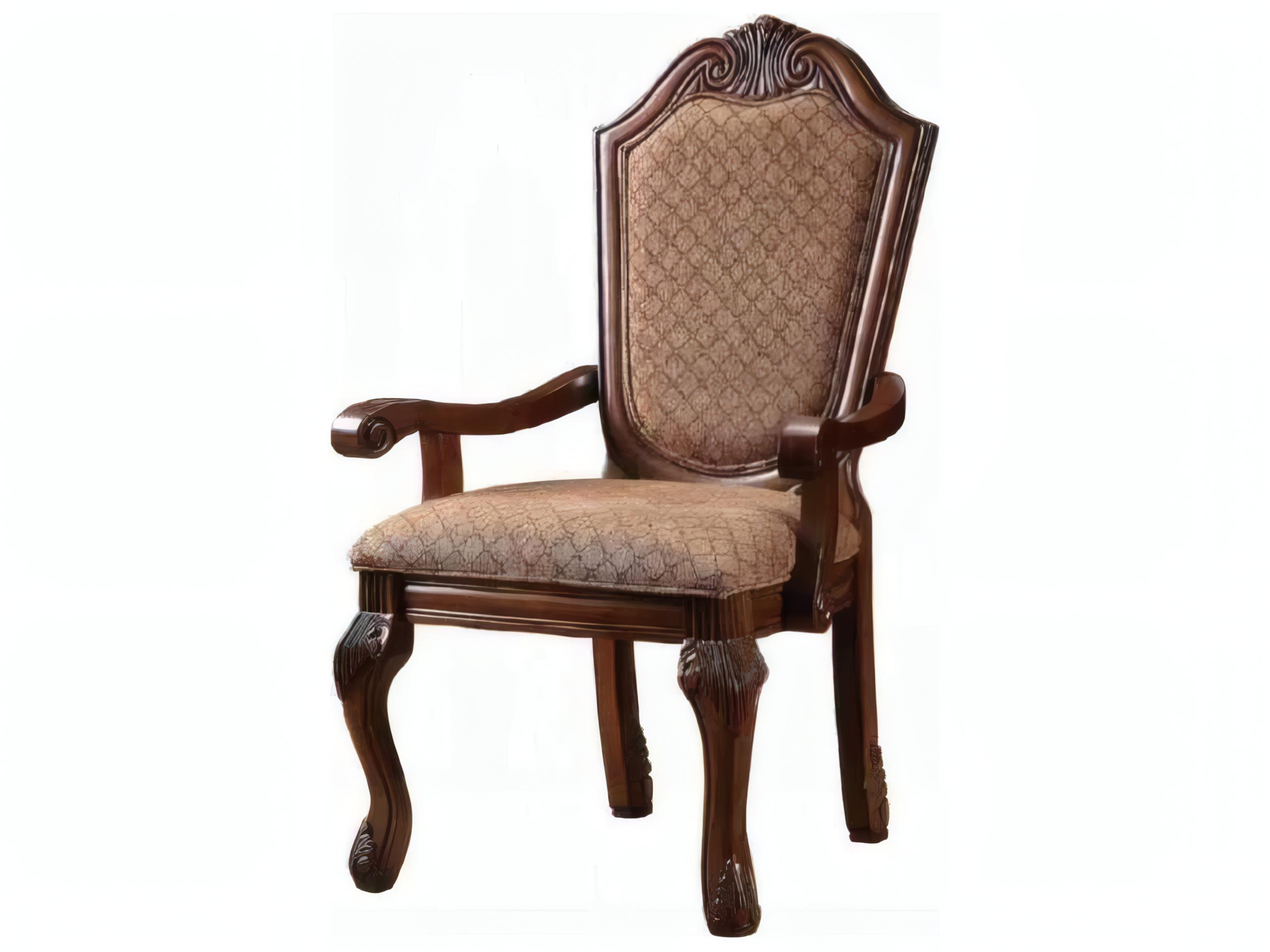 Acme Furniture Chateau De Ville Rubberwood Brown Upholstered Arm Dining Chair Set of 2