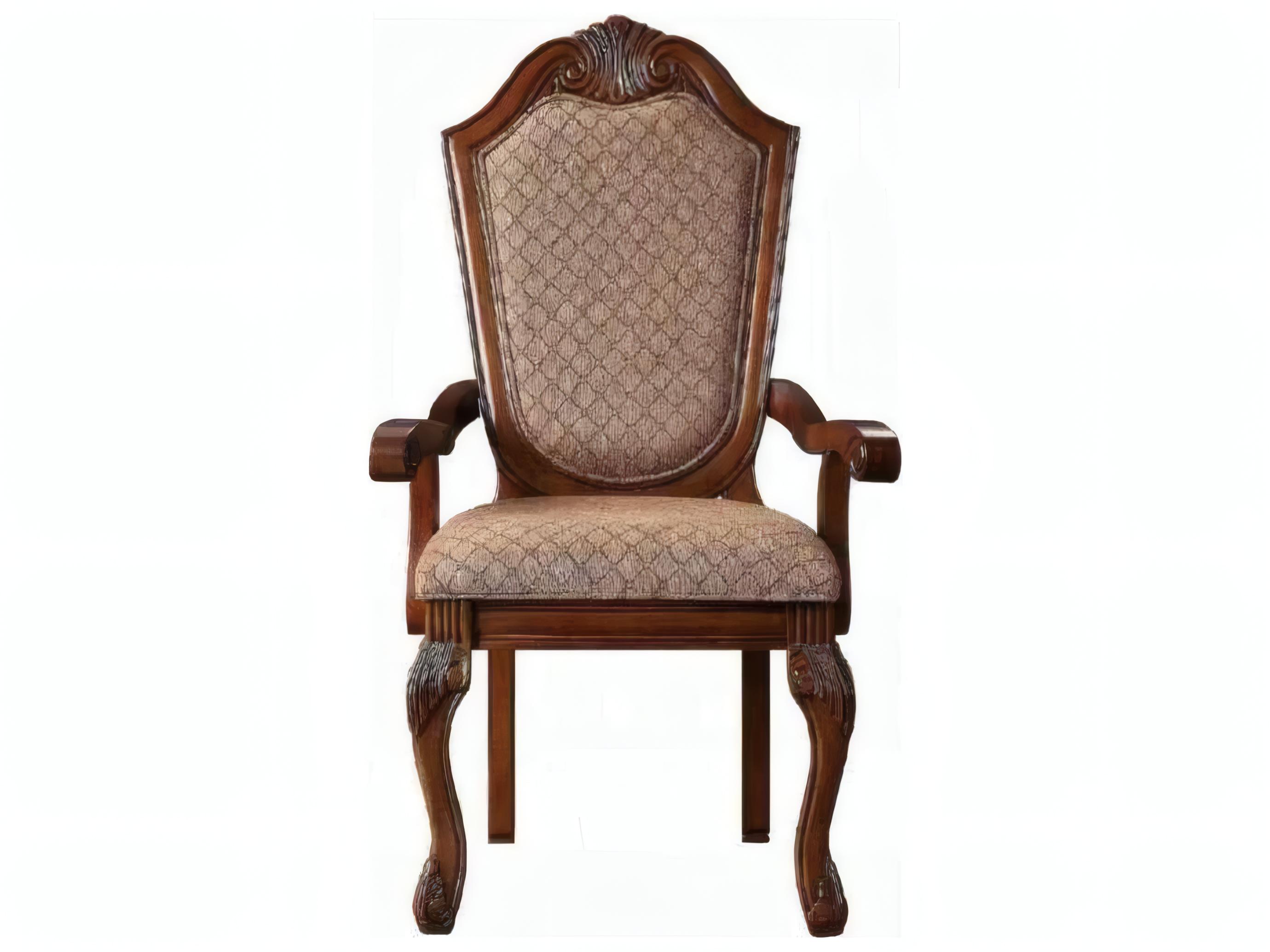 Acme Furniture Chateau De Ville Rubberwood Brown Upholstered Arm Dining Chair Set of 2