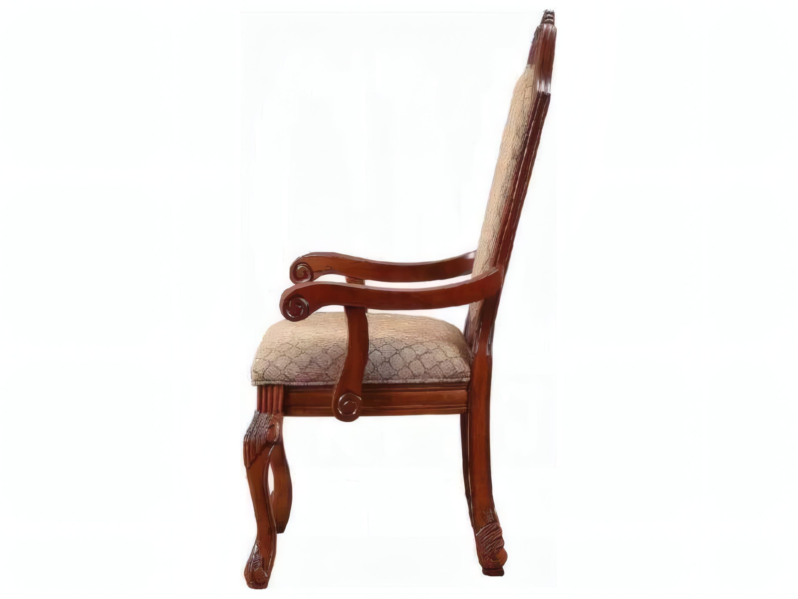 Acme Furniture Chateau De Ville Rubberwood Brown Upholstered Arm Dining Chair Set of 2