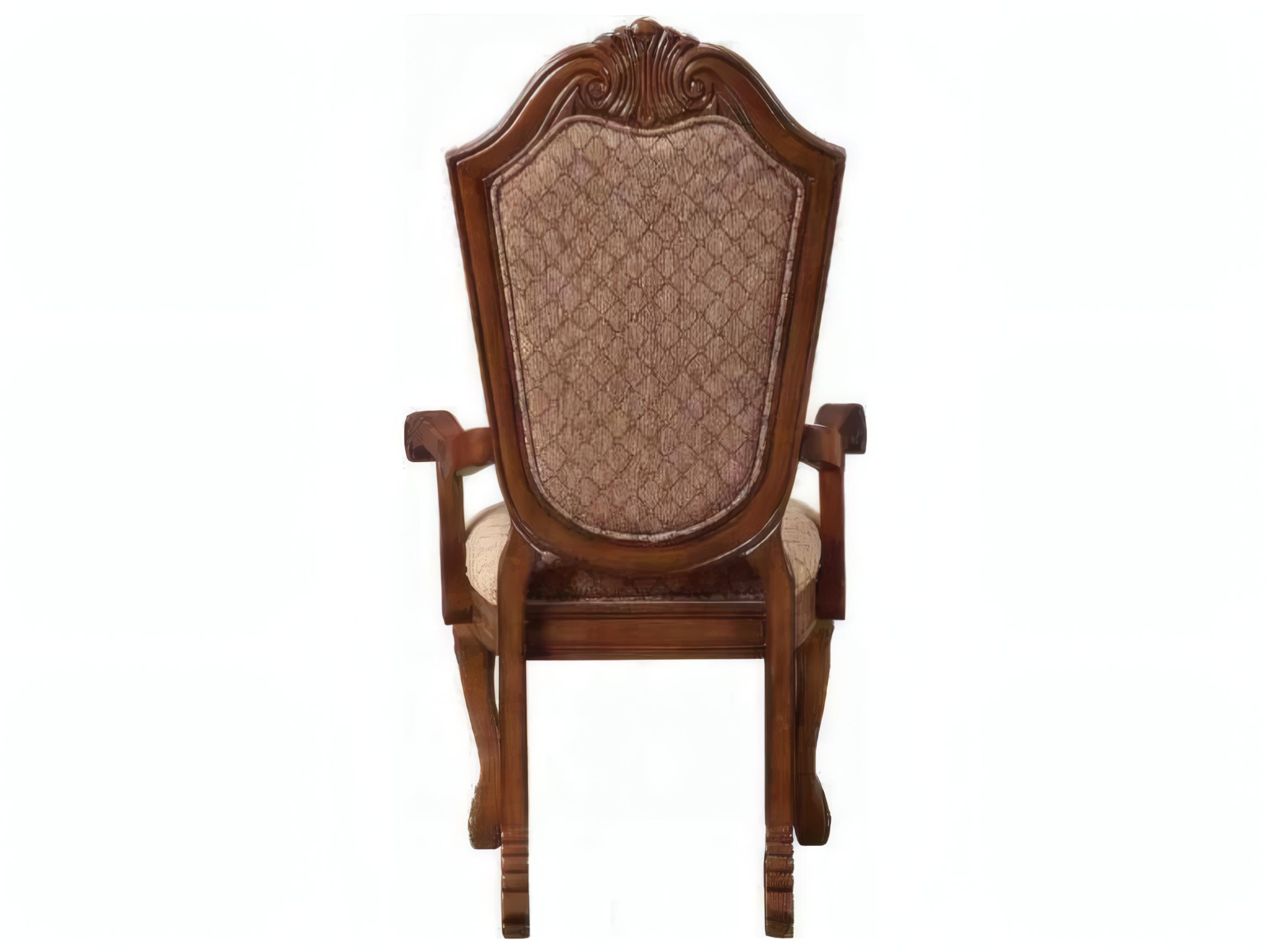 Acme Furniture Chateau De Ville Rubberwood Brown Upholstered Arm Dining Chair Set of 2